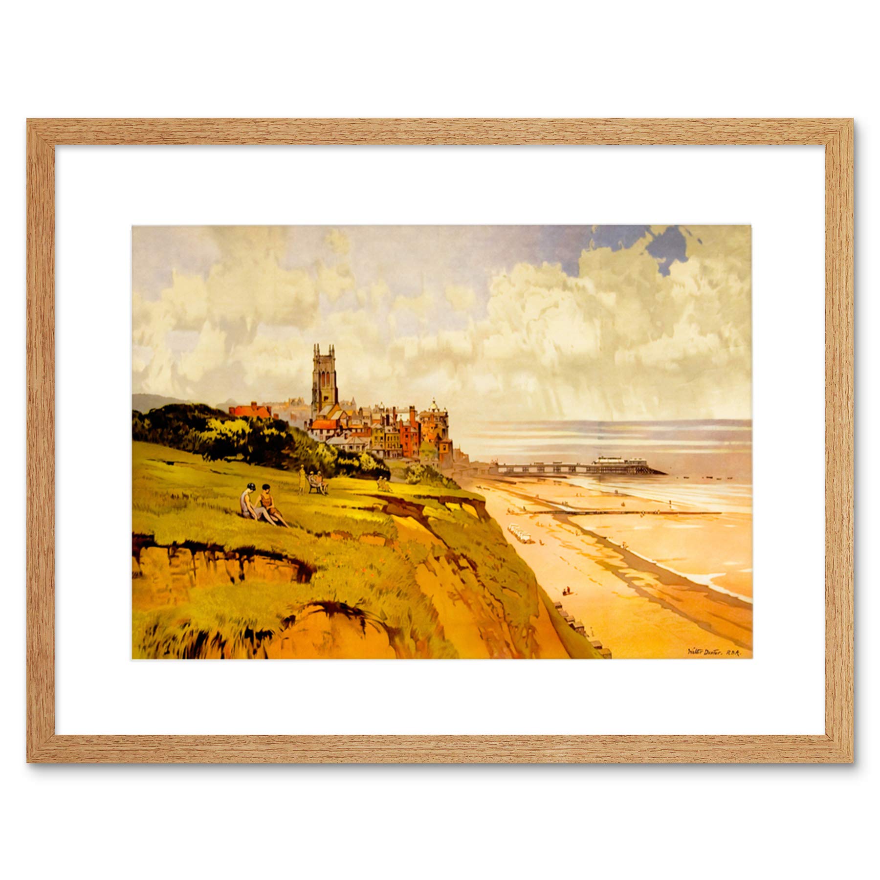 Wee Blue Coo Painting Landscape Cromer Beach Village Church Pier UK Framed Wall Art Print