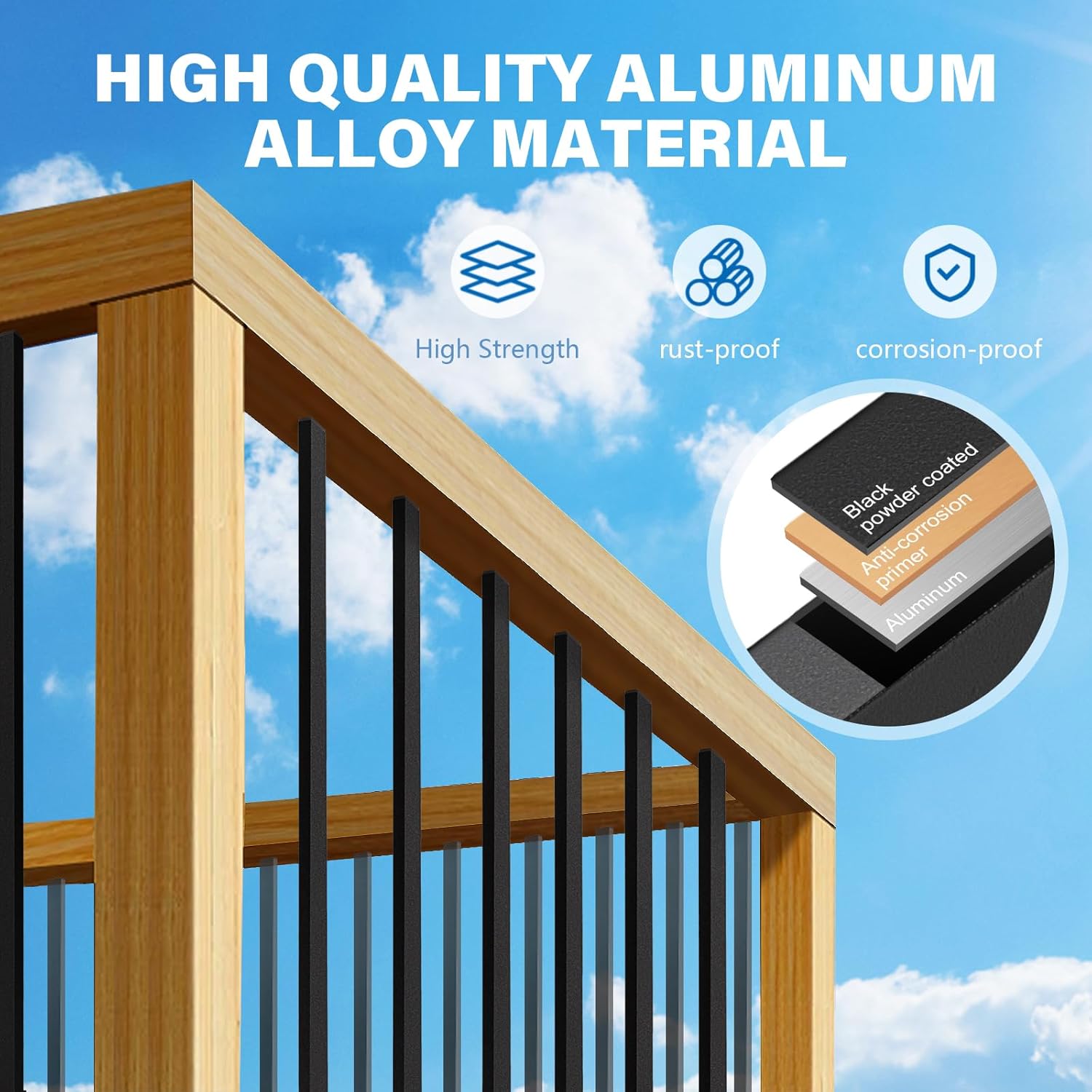 101 Pack Deck Balusters, 32" Rectangle Aluminum Balusters for Deck Railing, Black Deck Spindle Staircase Baluster, Hollow Stair Spindles for Outdoor Stair Porch Railing W/Conectors