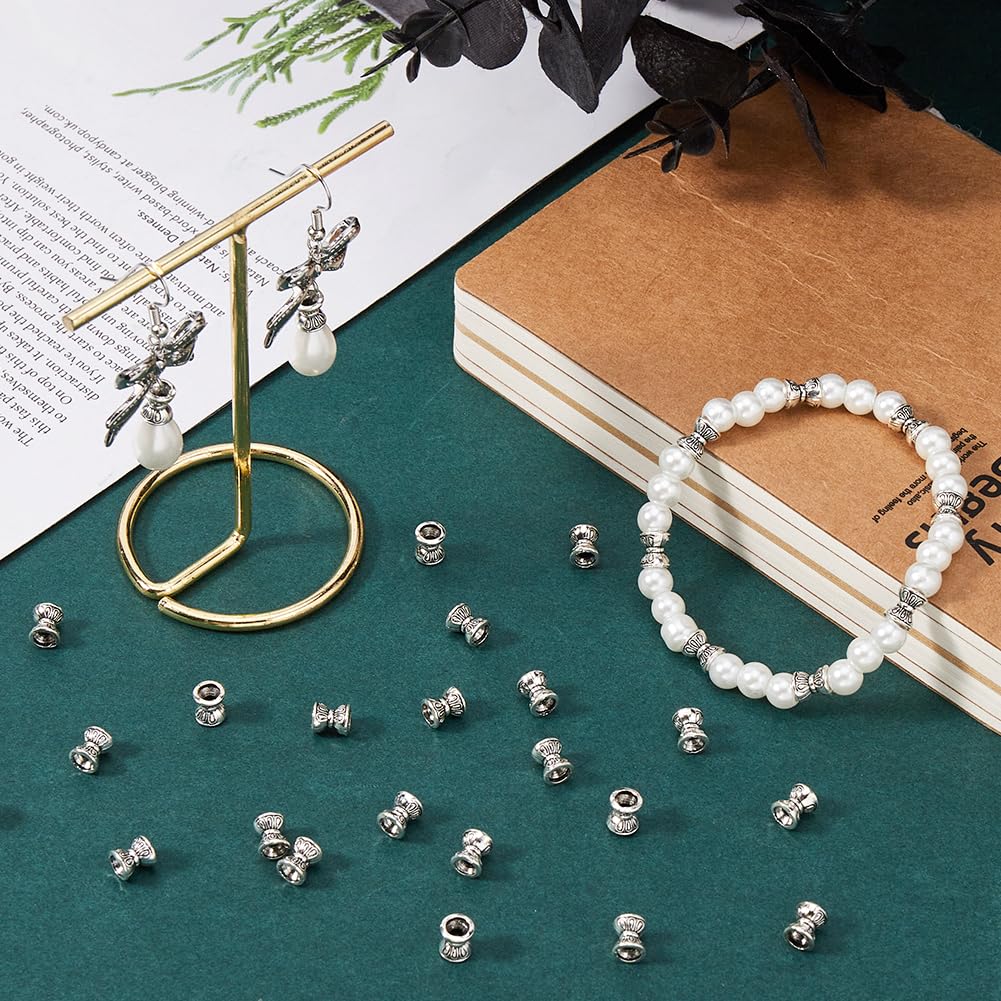 SOFPLATE 1 Box 200Pcs Double Bead caps Small Cone Bead Caps Silver Alloy Bicone Tibetan Textured Bead caps Stoppers Double Sided Spacer Beads for Jewellery Making Necklace Bracelet Earring Supplies - Image 4