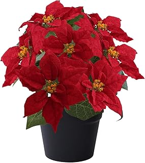 Poinsettia Artificial Christmas Flowers in Pot 9 Heads,15.7 Inch Large F...