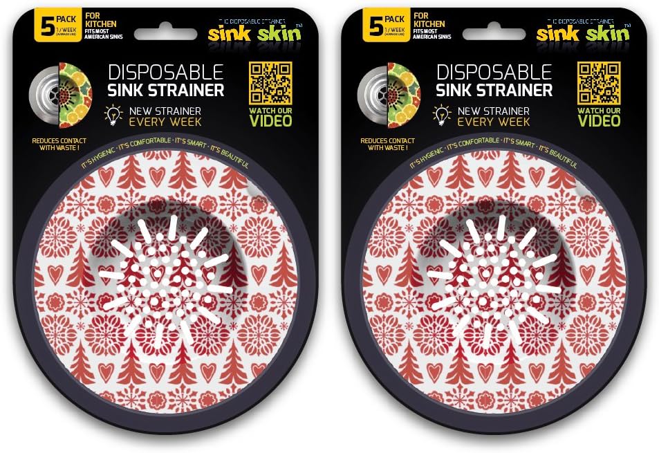 10 Smart Christmas Sink Strainers by Sink Skin | For a Cleaner Kitchen, Replace EVERY FEW WEEKS. | (2 SETS of 5) Disposable.Hygienic. Healthier | No More Hidden Dirt.Easy lifting.