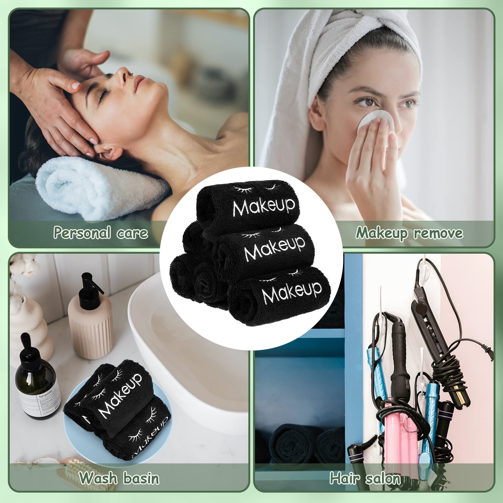 Shimeyao Make-up-Waschlappen, wiederverwendbar, 33 x 33 cm, Gesichtsreinigungstücher, Baumwolle, Kosmetiktuch, wasserabsorbierendes Tuch, Gesichtshandtücher für Damen, Hautpflege, Schwarz (12 Stück