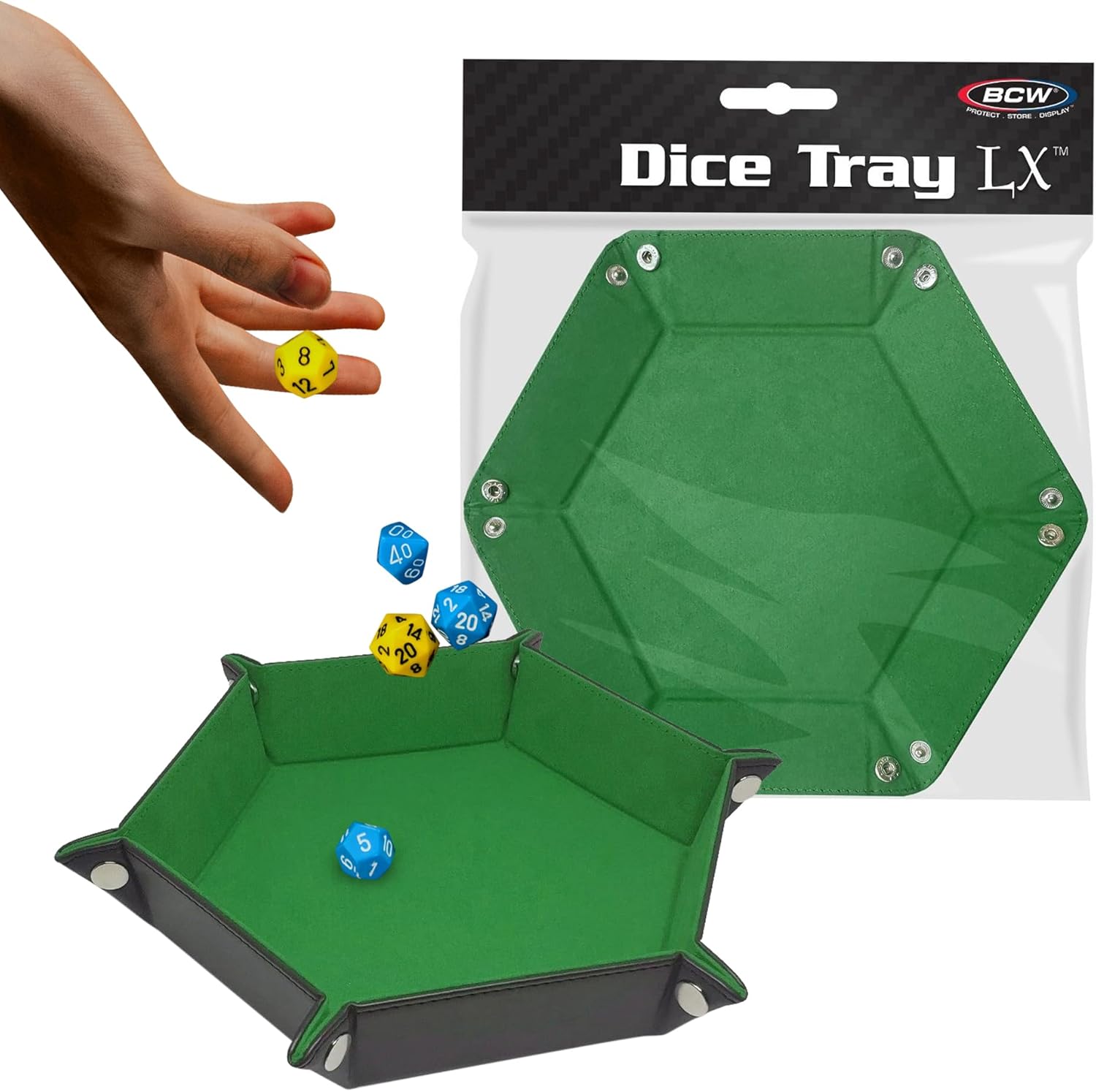 BCW Hexagon Dice Tray - Grass | Premium Quality, 12" Diameter (Flat), 8" Diameter (Folded) | Black Leatherette Back, Suede Liner | Ideal for RPGs, Warhammer, Dice Masters, DND | Gaming Dice Tray…