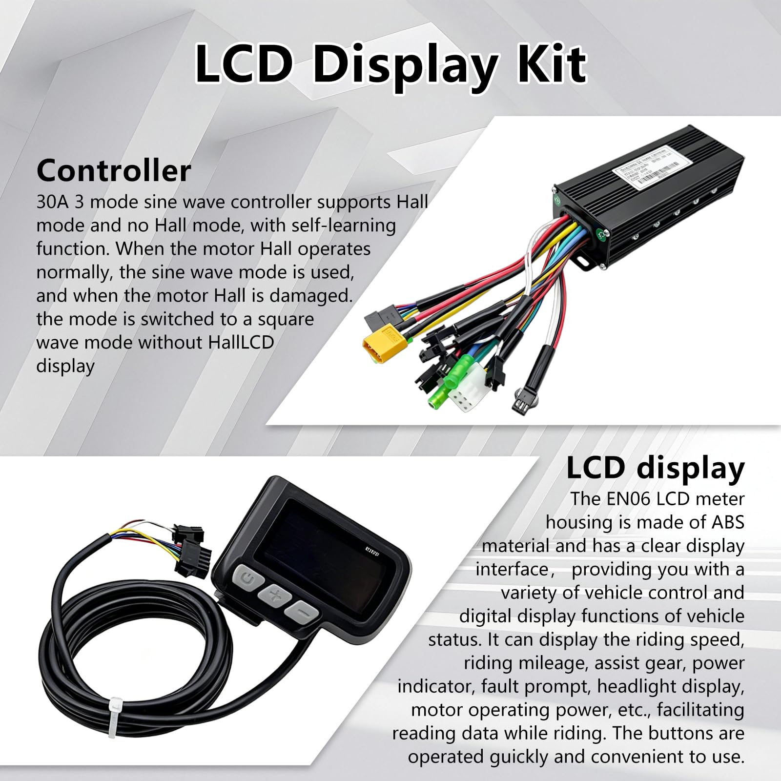 Kit de commande de moteur électrique, 24 V/36 V/48 V pour vélo électrique, sans balais, écran LCD étanche, contrôleur sans balais pour vélo électrique