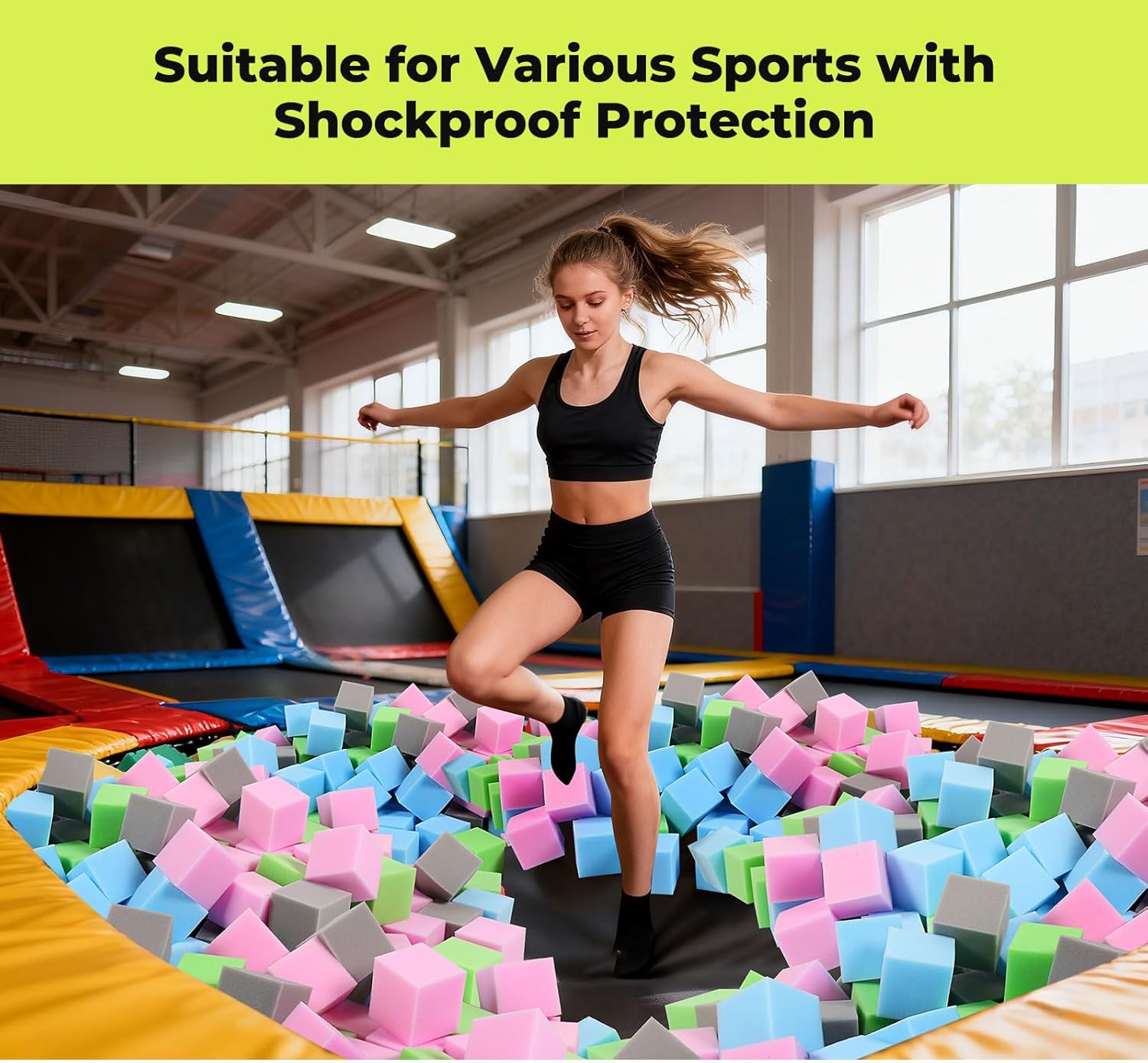 Foam Cube, 100 PCS of 3.15 x 3.15 x 3.15 Inch Soft Blocks, Gymnastics, Rock Climbing, Trampoline and Other Sports Cushion Pads, Indoor Park Foam Pit Filler - Four Colors（Blue/Green/Grey/Pink）