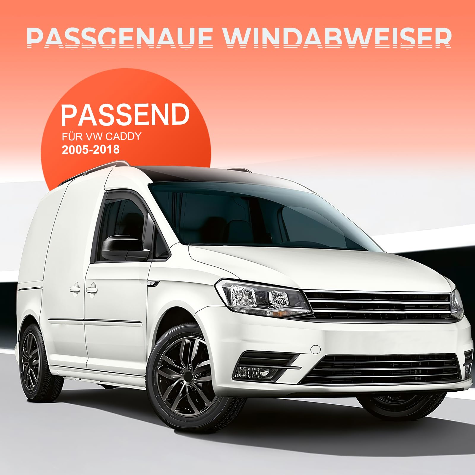 GEARMONSTER Deflector de Viento para Ventana de Coche Negro Compatible con VW Caddy 2005-2018 Cubierta de Lluvia para Ventana de Coche Repelente de Lluvia Deflectores Integrados