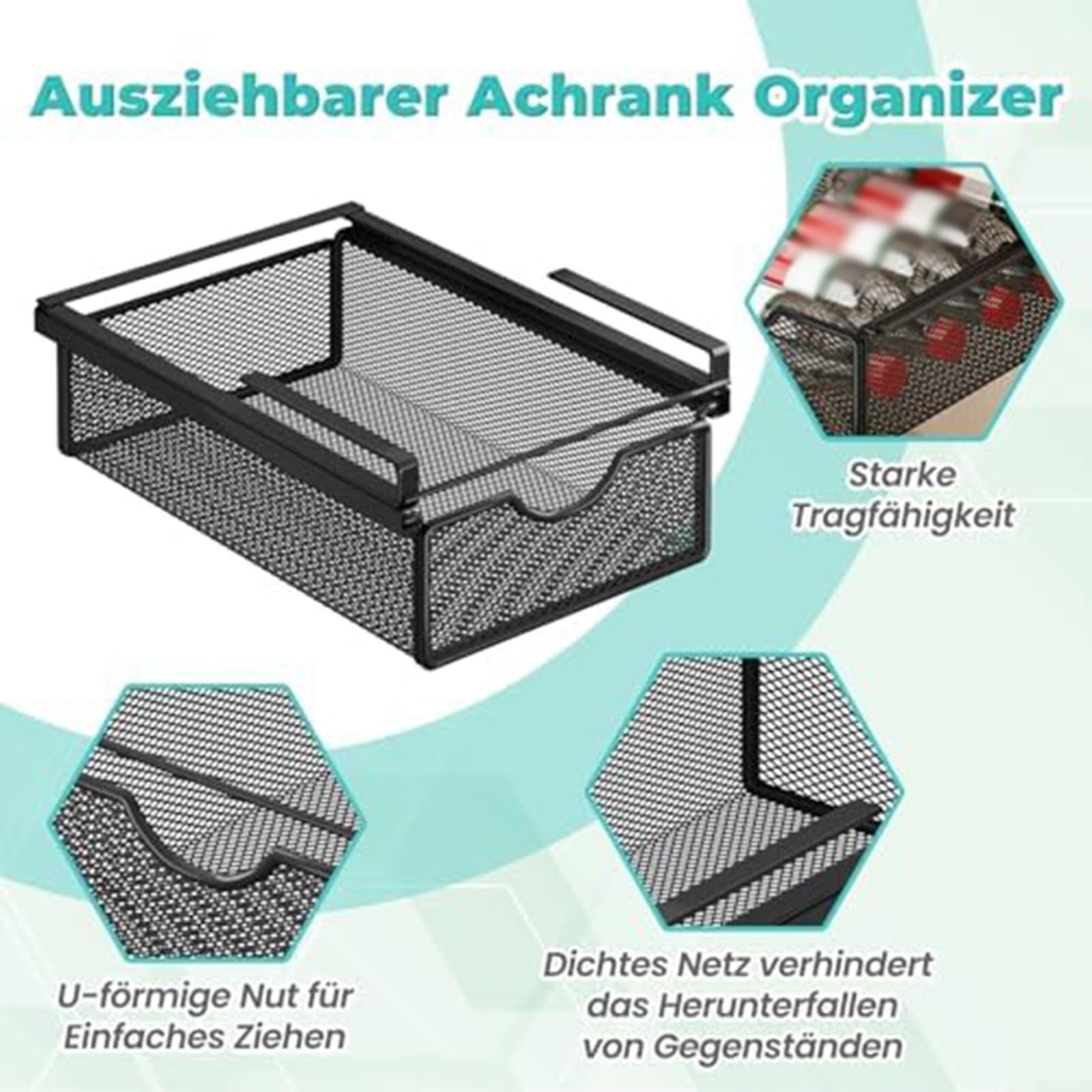 Ausziehbarer Korb unter dem Regal, hängende Schublade mit Stahlrahmen für Schlafzimmer-Organisation, entworfen, um den Platz im Schrank zu maximieren und Gegenstände sichtbar zu halten