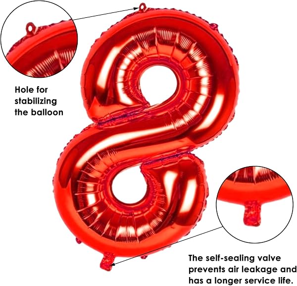 Ballons Anniversaire 2 ans Rouge, 83cm Geant Ballon Chiffre Helium Ballon Vole Gonflable Numéro Decoration Aluminium pour Fille Garcon Enfant Décorations de Fêtes D'anniversaires - 3