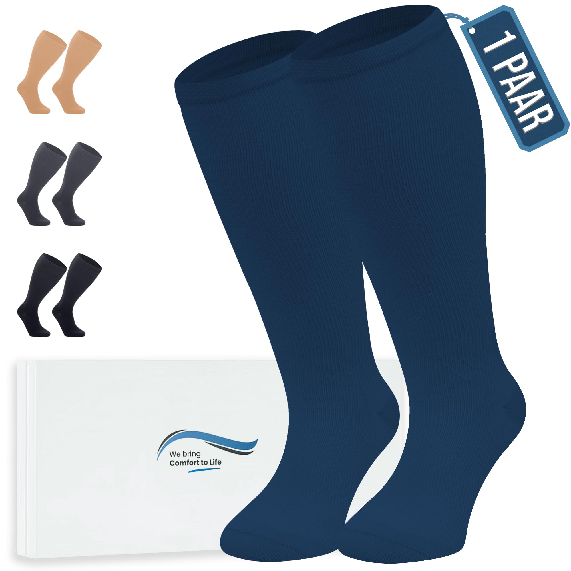 360 Relief Kompressionsstrümpfe Damen und Herren - Kompressionssocken einfarbig für Sport, Laufen, Flug, Reisen, Joggen, Radsport, Stütz Thrombosestrümpfe, mit Wäschenetz