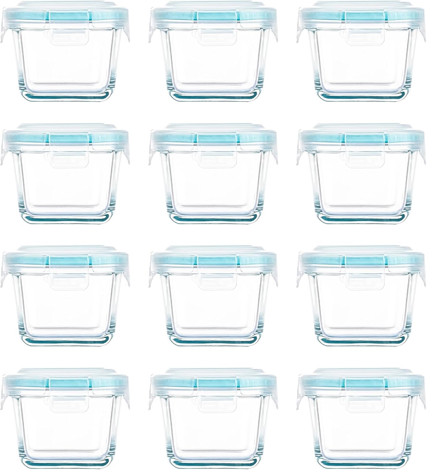 Mini Glass Food Storage Containers – 12 Pack 5.4 oz Small Glass Jars with Locking Lids – Square Food Containers – Microwave Dishwasher Safe