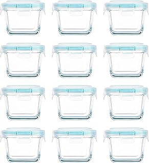 Mini Glass Food Storage Containers - 12 Pack 5.4 oz Small Glass Jars with Locking Lids - Square Food Containers - Microwave Dishwasher Safe