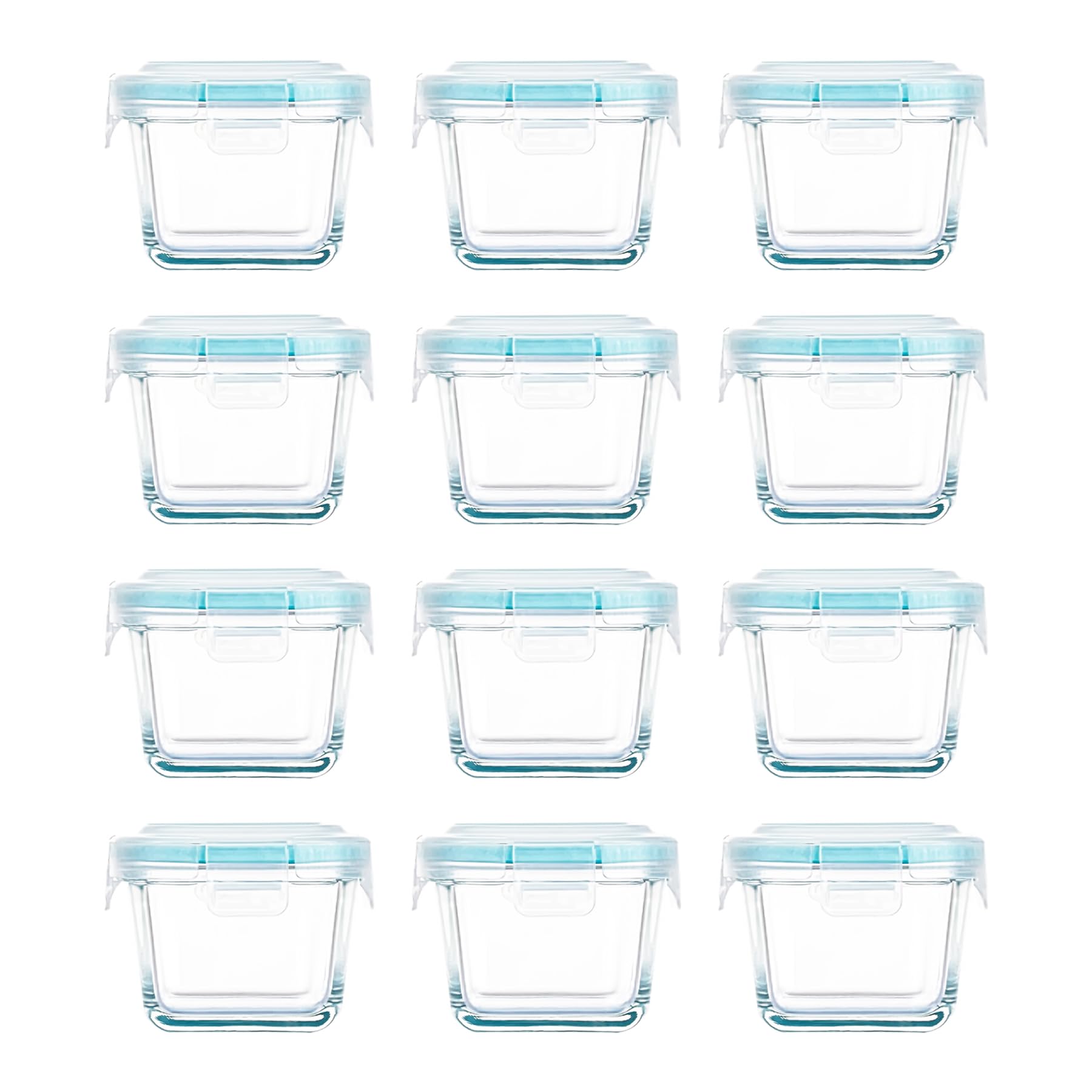 binsakao Mini Glass Food Storage Containers - 12 Pack 160 ml Small Square Glass Jars with Locking Lids - Airtight Food Containers - Freezer, Microwave, Dishwasher Safe