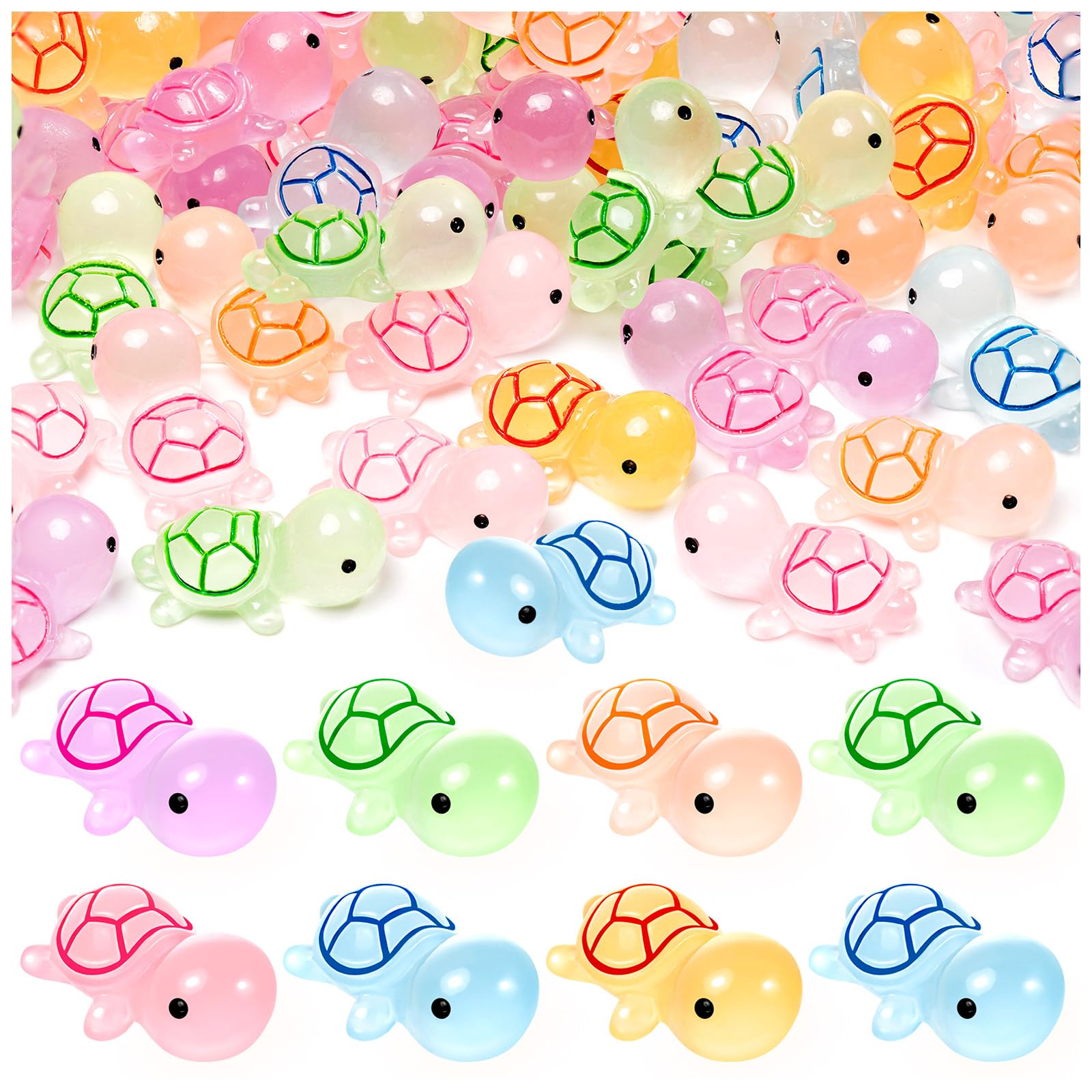 50PCS Luminous Mini Resin Turtles, Glow in The Dark, Cute Tiny Turtles Bulk for Cake Toppers, Ocean Animal Theme Decor, Garden Micro Landscape DIY Hidden Game (6 Colors)