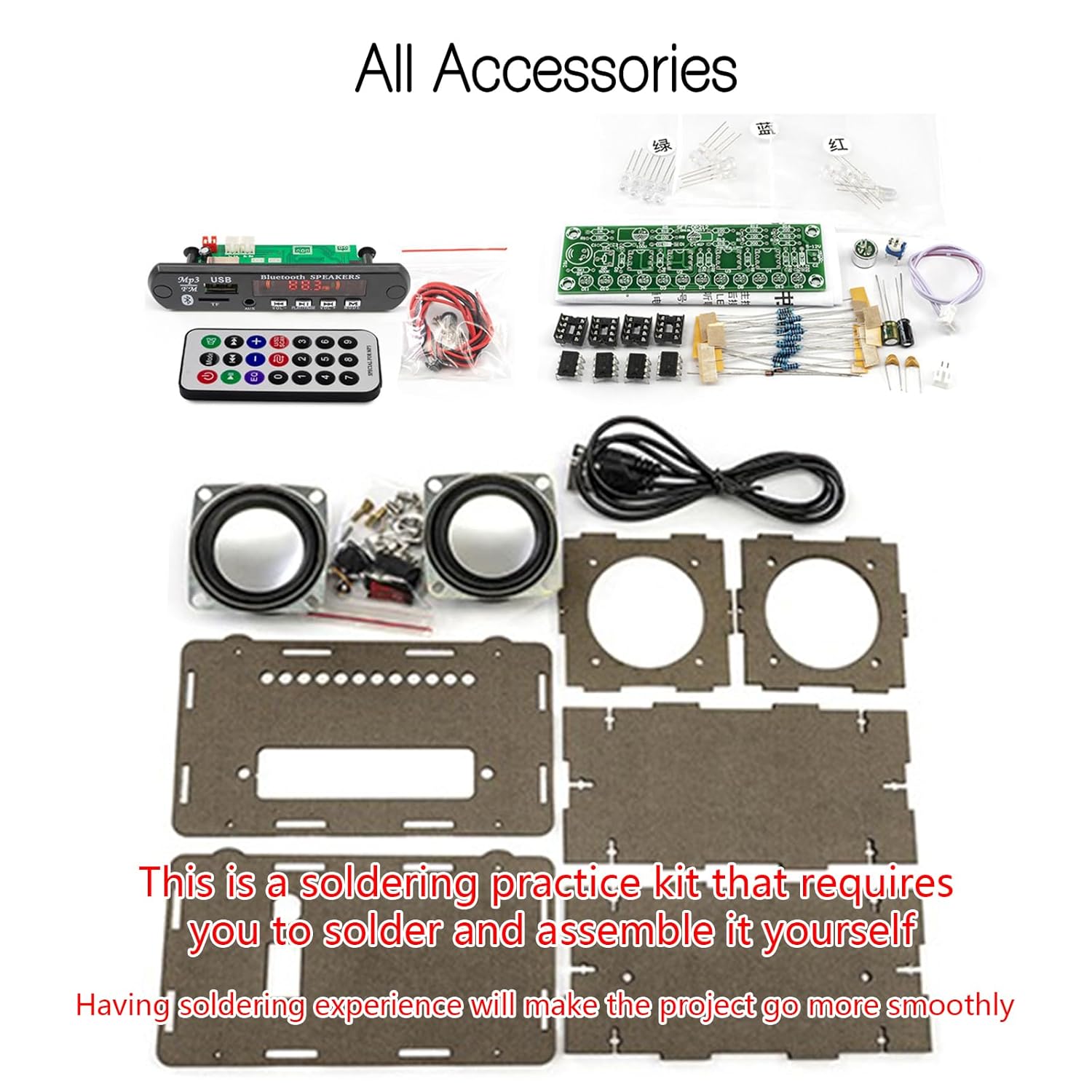 EIELE Soldering Practice Kit - Multi-Function Speaker with AUX & TF Playback, Voice-Activated Level Indicator, Dual Channel, Black Case
