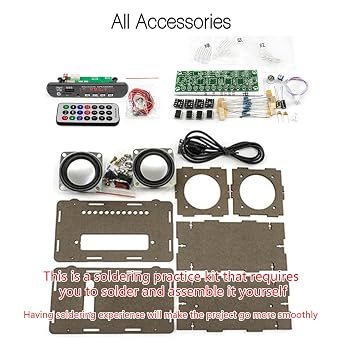 EIELE Multi-Function bḷueṭooṭḥ Speaker rad lo AUX Playback TF Playback Voice-Activated Level Indicator Dual Channel Speaker Soldering Project kit Adult Cool Black case