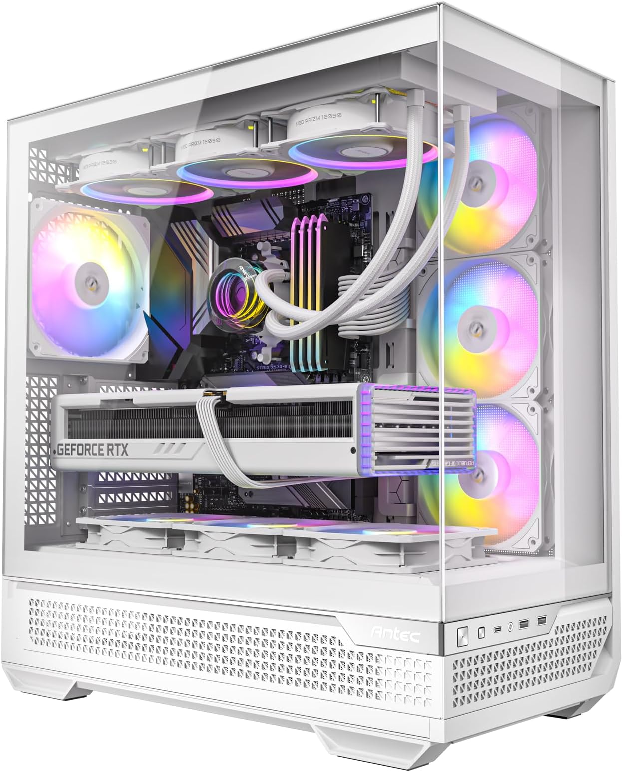 Antec C7 ARGB White, RTX 40 GPU Support, 4 x 120mm ARGB PWM Fans Included, Vertical Cooling, Type-C 10Gbps, Seamless Tempered Glass Front & Side Panels, 360mm Radiator Support, Mid-Tower E-ATX PC Case