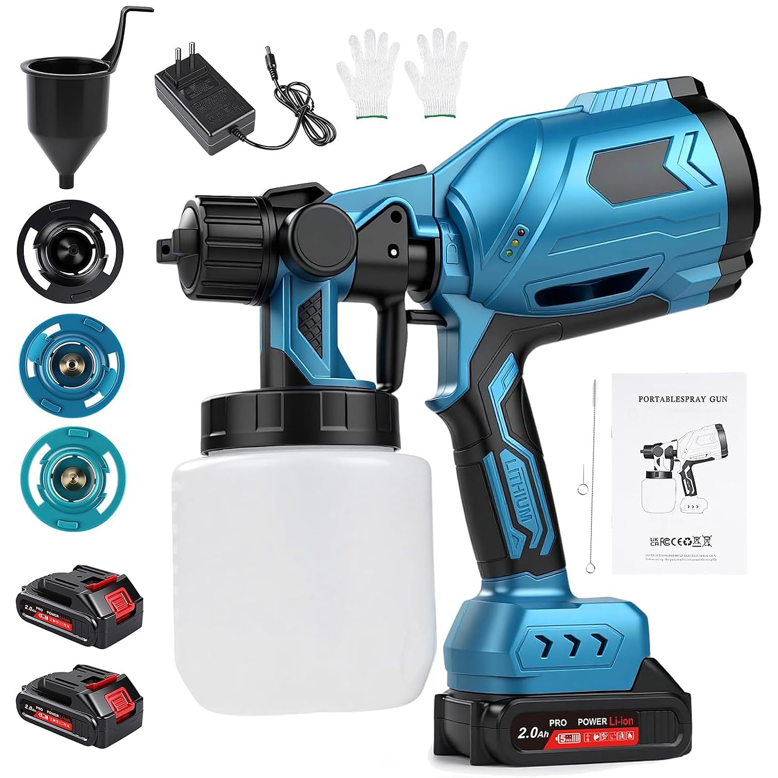 Set Spruzzatore A Batteria 1000 Ml, Makita21V Pistola A Spruzzo Elettrica HVLP Alimentata A Batteria Con 2 Batterie + 3 Ugelli, Strumenti di Verniciatura, per Pareti, Soffitti, Recinzioni da Giardino