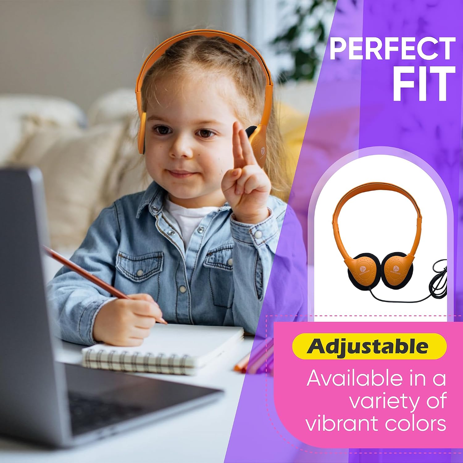 5 Pack Bulk Wired Headphones, On Ear with 3.5mm Jack, 4ft Tangle Free Cable, Comfortable Fit, Affordable and Cost Effective, Ideal for School Classroom Testing Students Events Groups, Black image 5