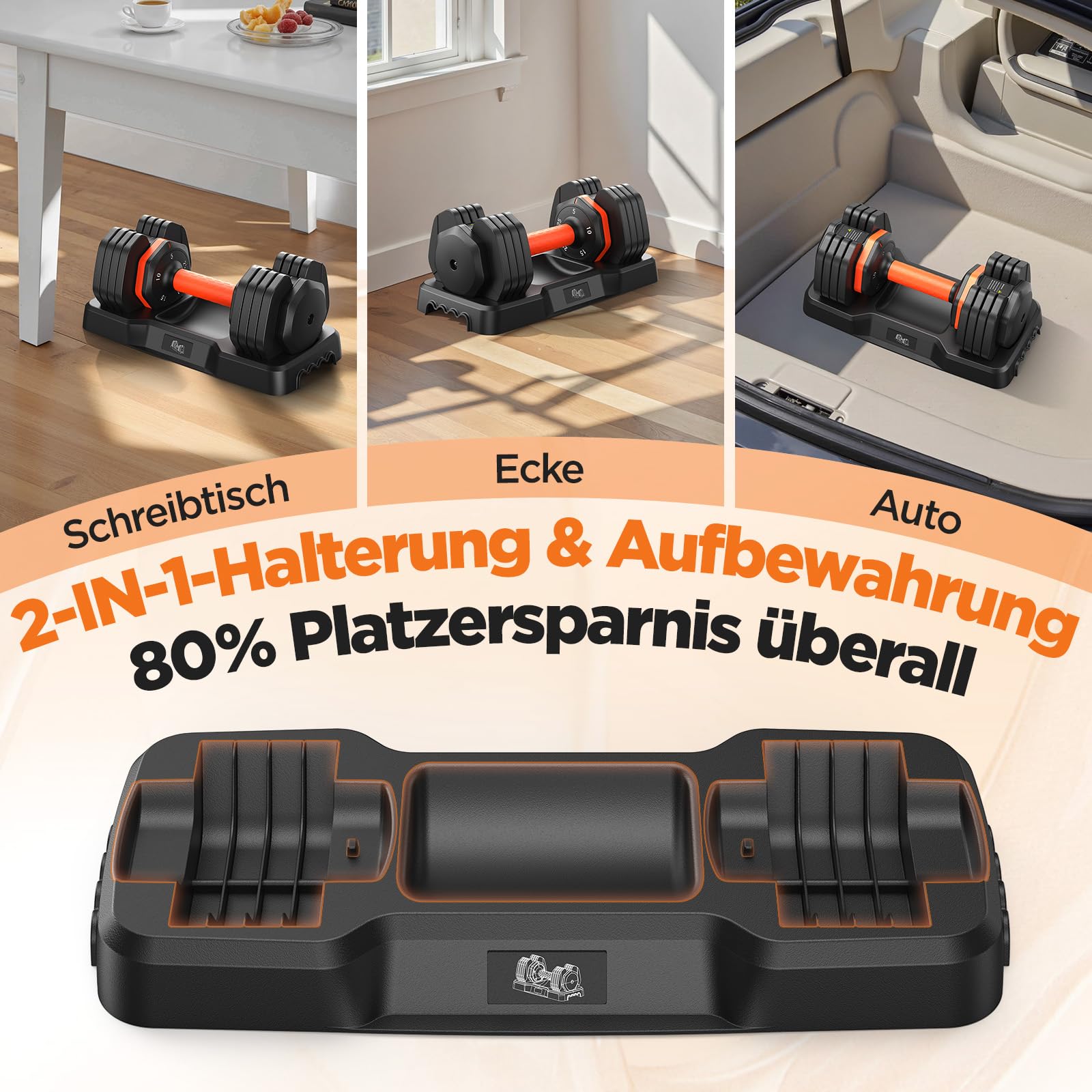 FEIERDUN 2x11kg(25LB) | 2x24kg(52,5LB) | 1x25kg(55LB), Verstellbare Hantel | Smart-Click-Technologie für schnellen wechsel, rutschfestem Griff,Gut für Zuhause, Büro, Fitnessstudio, Körpertraining