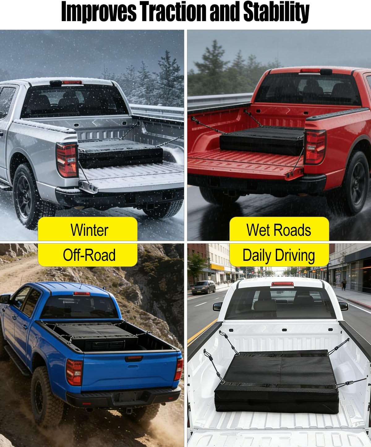 Truck Bed Weight Bag for Off-Road Traction, All Weather Weight Organizer with Adjustable Lock Buckles, Add Sand Bags or Heavy Objects to Enhance Grip and Stability on Snow Ice Mud