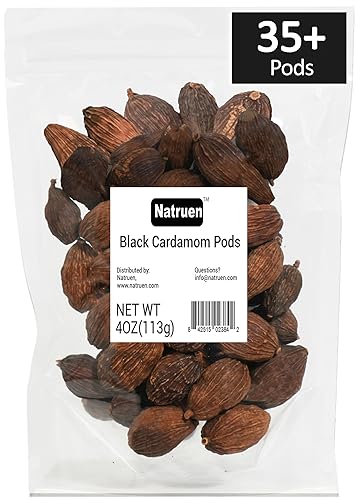 Natruen Cápsulas enteras de cardamomo negro (Tsao Ko) 4 onzas, aproximadamente 35 cápsulas, Cao Guo, todo natural, especias sin OMG