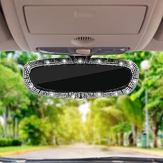 cobee Bling Car Rearview Mirror, Glitter Rhinestone Car Rear View Mirror Elastic Band Car Rearview Mirror Cover for Women Girl Universal Fit Rearview Mirror Accessories(White Crystal Diamonds)