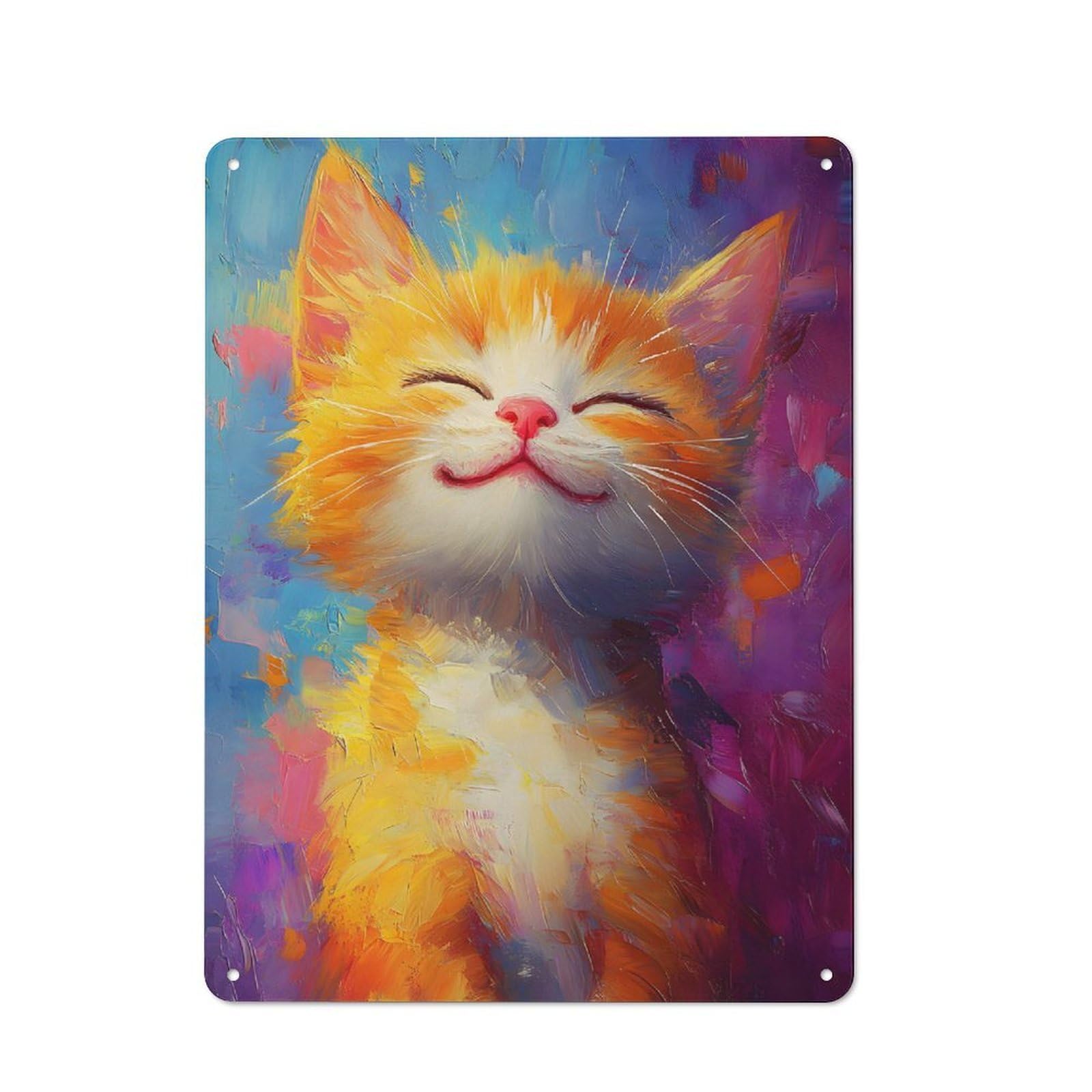 Junmoney Smile Of Joyful Cat Classic Metal Sign 40X30cm Featuring Bar Wall Plaque For Diner, Restaurant, Shed Or Kitchen