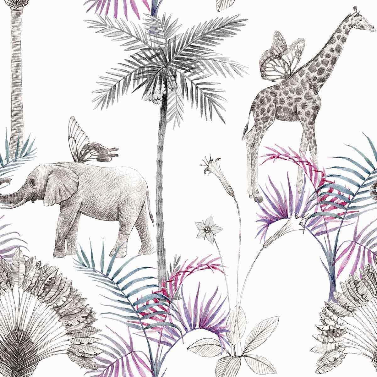 Walls By Me Grey Wildlife Peel and Stick Removable Wallpaper 7784