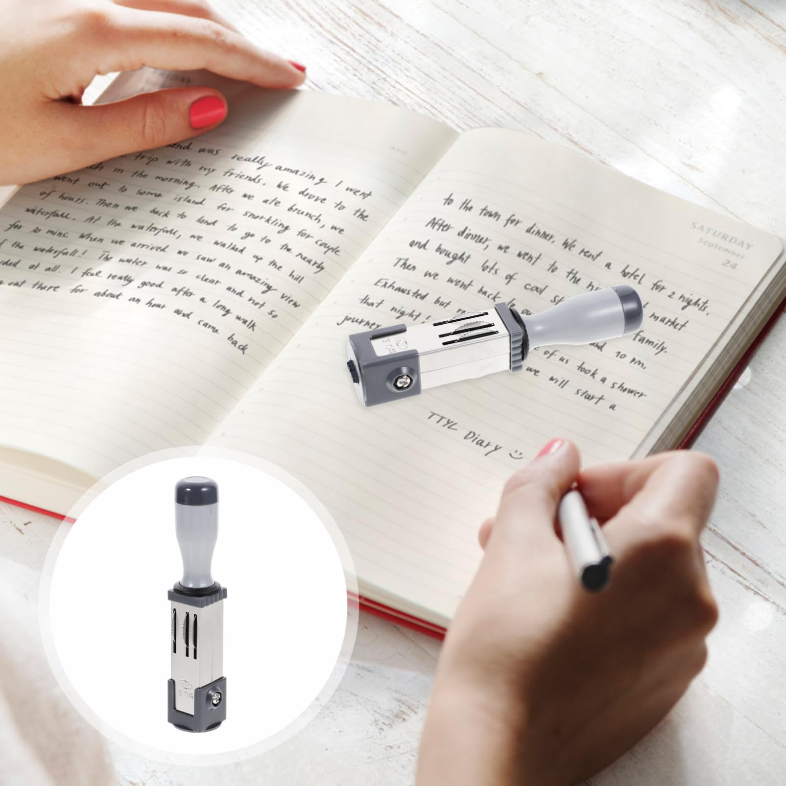 Ciieeo Handheld Date Stamper Portable Multi-Use Time Rolling Stamp Lightweight File Accessory for Office Business and Daily Use - Image 3