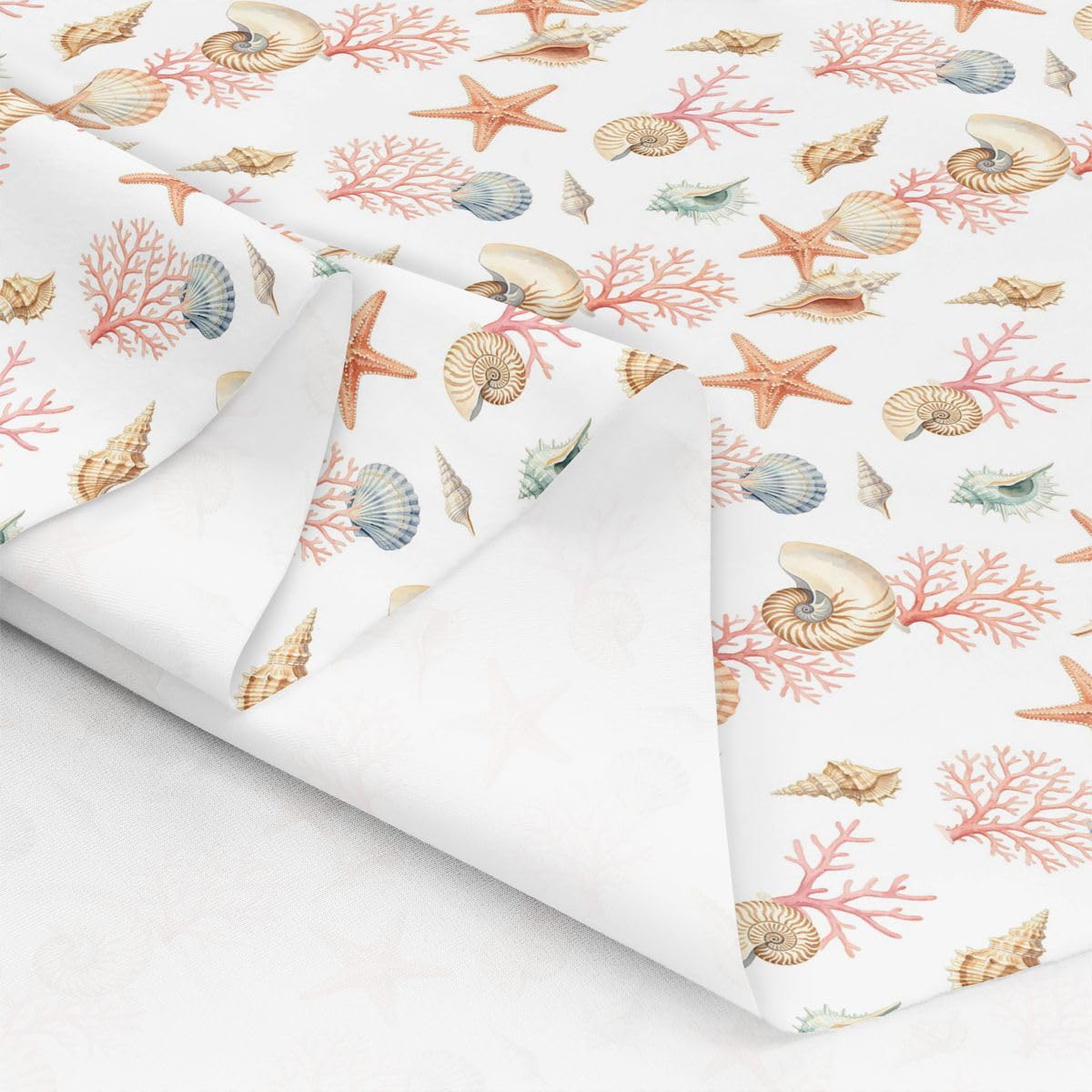 Homewish Przybrzeżna tkanina plażowa od The Yard Ocean Creatures tkanina flanelowa muszla tkanina tapicerska, nierozciągliwa motyw koralowej rozgwiazdy miękkie tkaniny dekoracyjne, 10 jardów