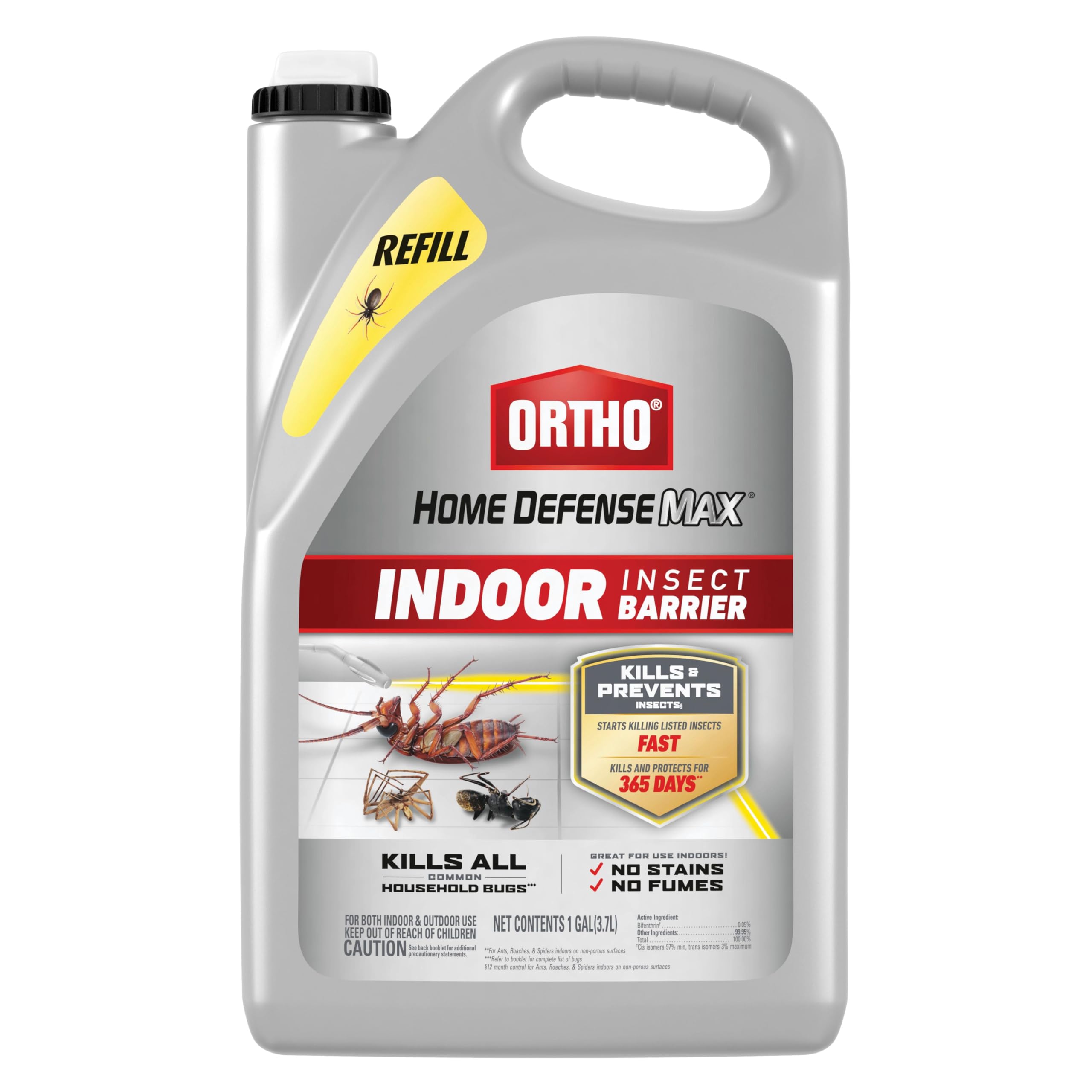 Ortho Home Defense Max Indoor Insect Barrier Refill, Kills Ants, Roaches, Spiders, Fleas and Ticks, 1 gal.