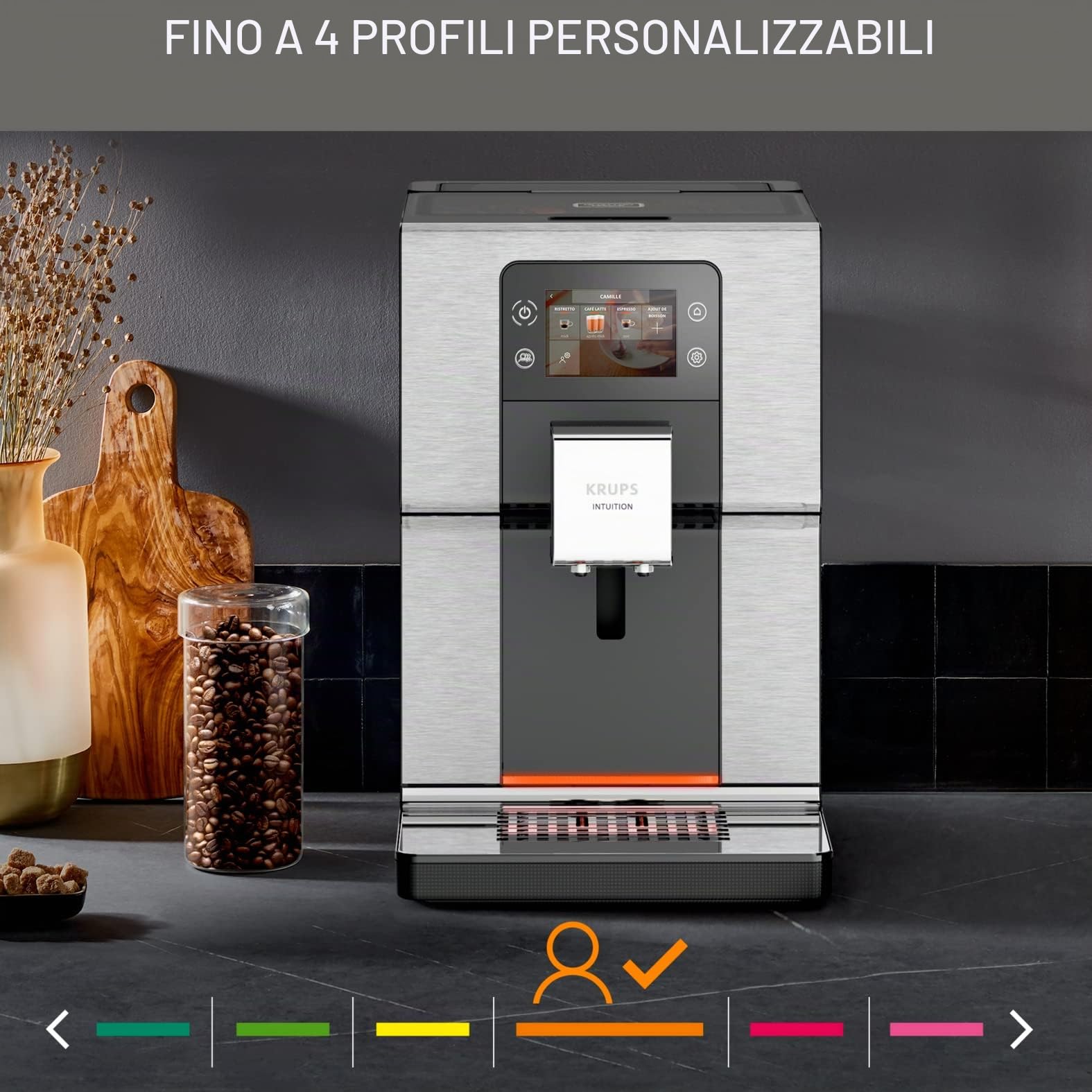 KRUPS Macchina da caffè grano, Pressione 15 bar, 17 bevande, Macchina per il caffè grano con smerigliatrice, Sistema One Touch Cappuccino, Touch screen, Indicatori luminosi, Intuizione Esperienza,
