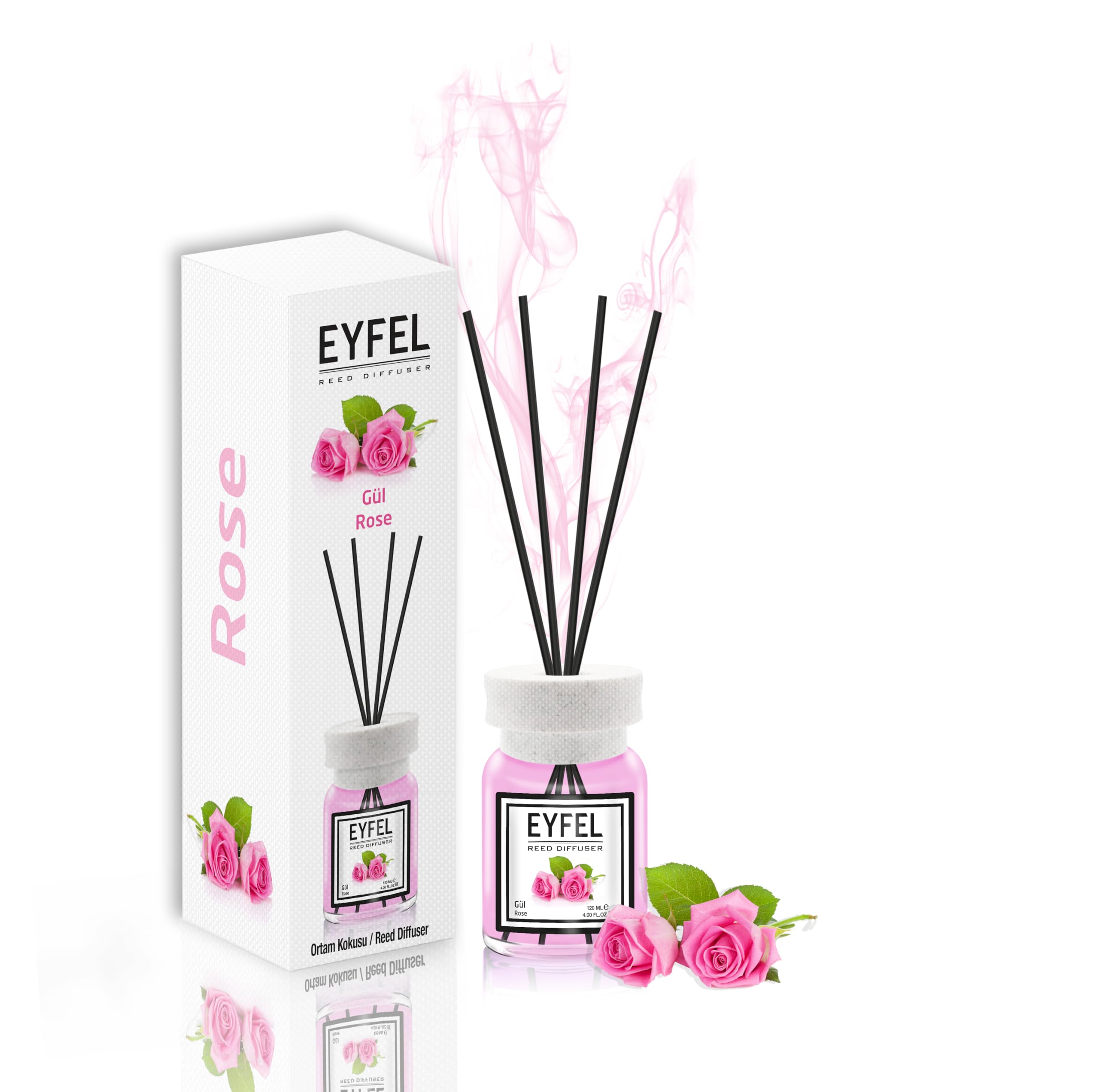 EYFEL Reed Diffuser Set - Rose Scent 4.05 fl oz Oil Diffuser Sticks for Home, Bathroom Fragrances, Scented Sticks, Home Décor