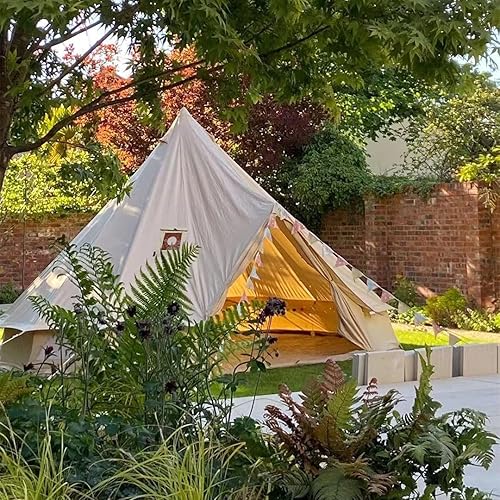 Vista 2 de UNISTRENGH Tienda de campaña de lona de algodón impermeable para 4 estaciones, tienda de campaña grande glamping, tipi yurta con estufa de techo