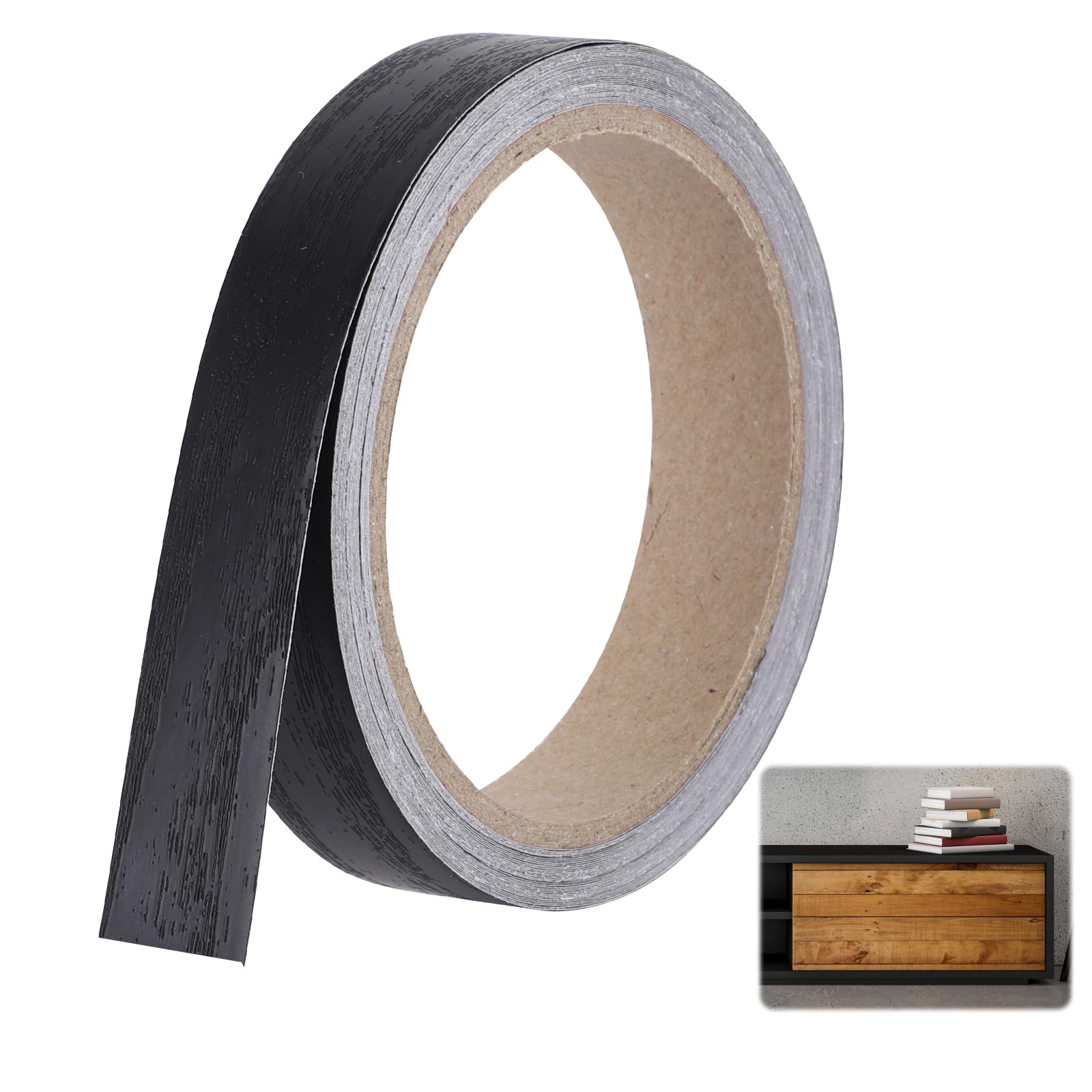 HotoPink Black Wood Self-Adhesive Edging Tape, 20 mm x 10 m Wood Veneer Tape, Furniture Edging Strips for Shelves Panels Furniture Worktop Cabinet Panels Restoration (Black)