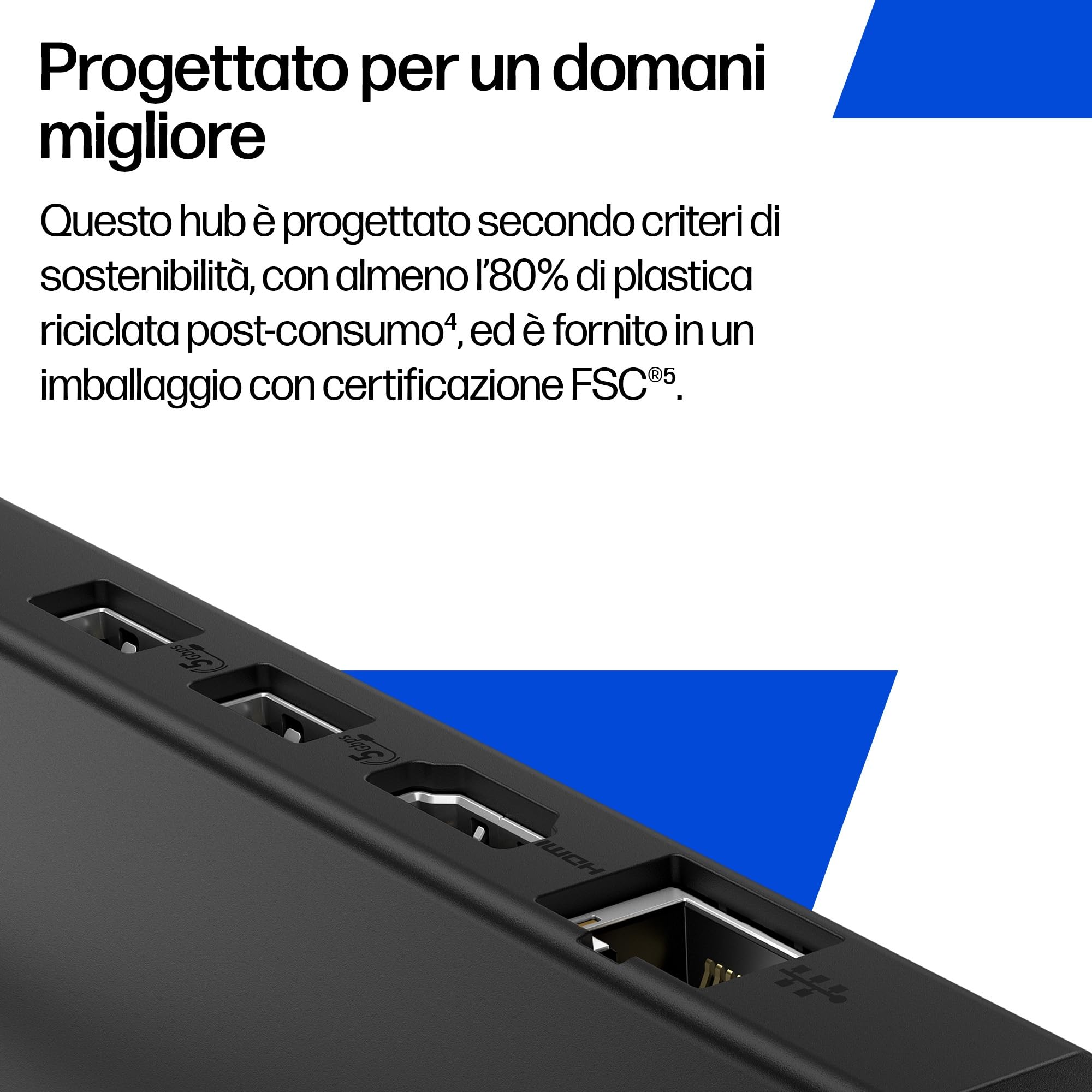 HP USB-C Hub Portatile, 4K HDMI, 5 Porte, HDMI 2.0, Ethernet, PD 65W, Nero | Più connessioni ovunque per professionisti e studenti: collega monitor 4K, rete cablata e accessori con un solo hub USB-C