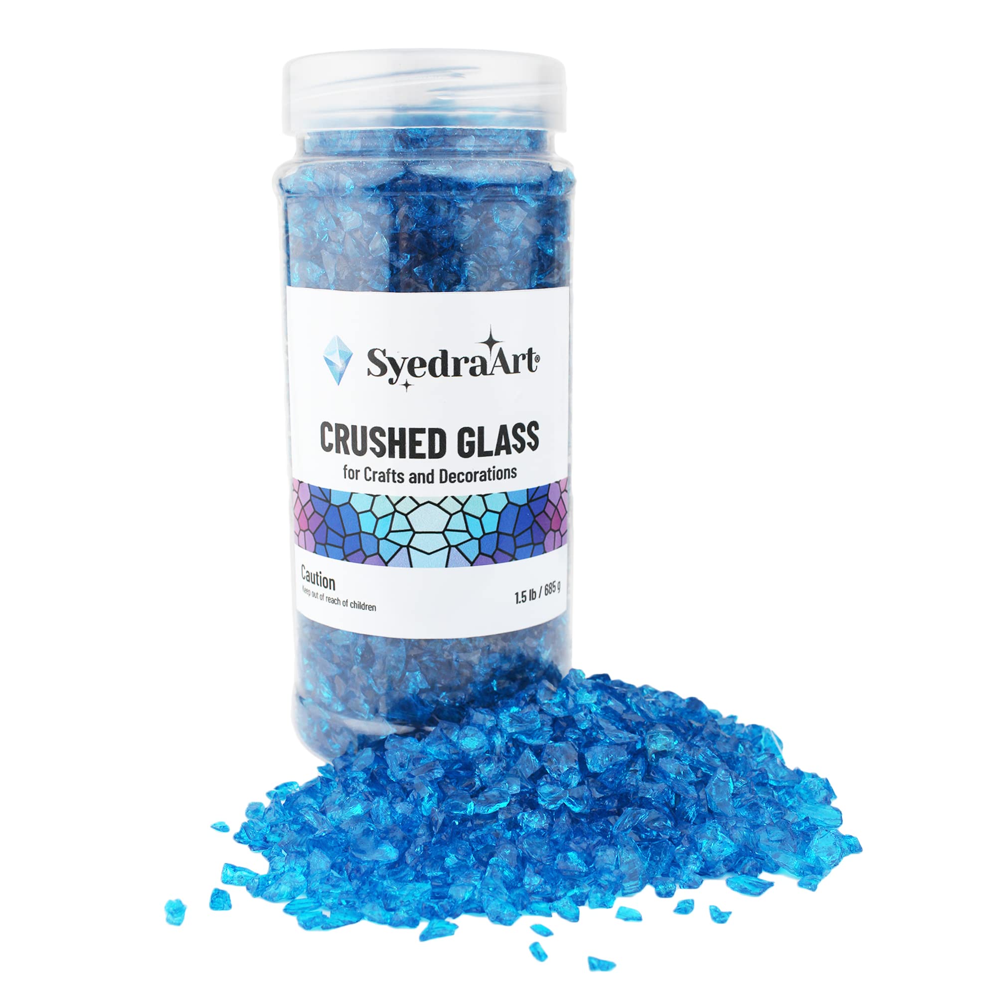 Syedra Crushed Glass for Crafts Broken Glass Pieces,Bar, Garden Decoration 3-6mm, 1.5 Pound Jar (Turquoise)