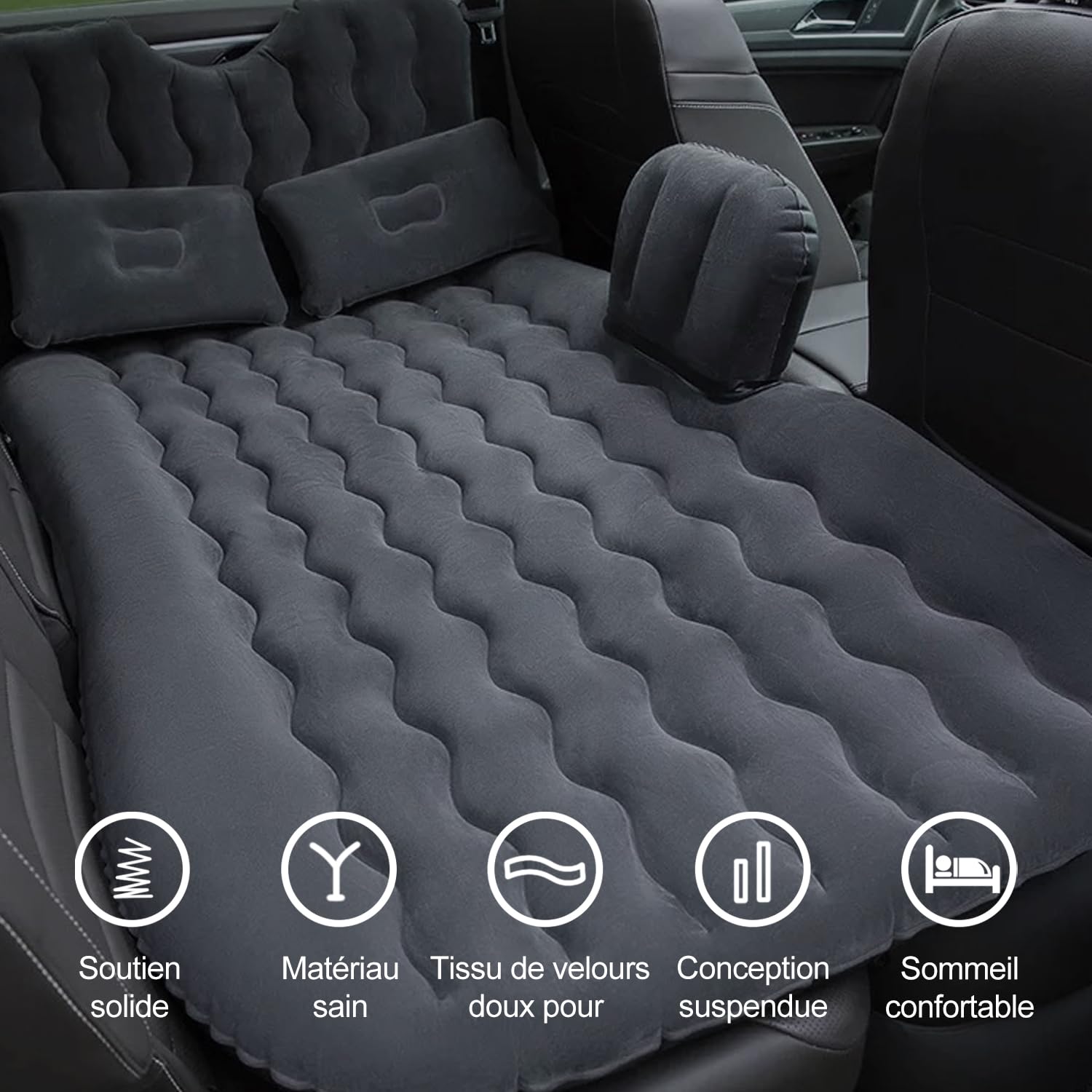 Ergocar Matelas Pneumatique de Voiture Multifonctionnel Pliant Siège Air d'auto Lit Gonflable de Siège Arrière Lit Voiture pour Camping Piscine Plage Voyages (Gris)
