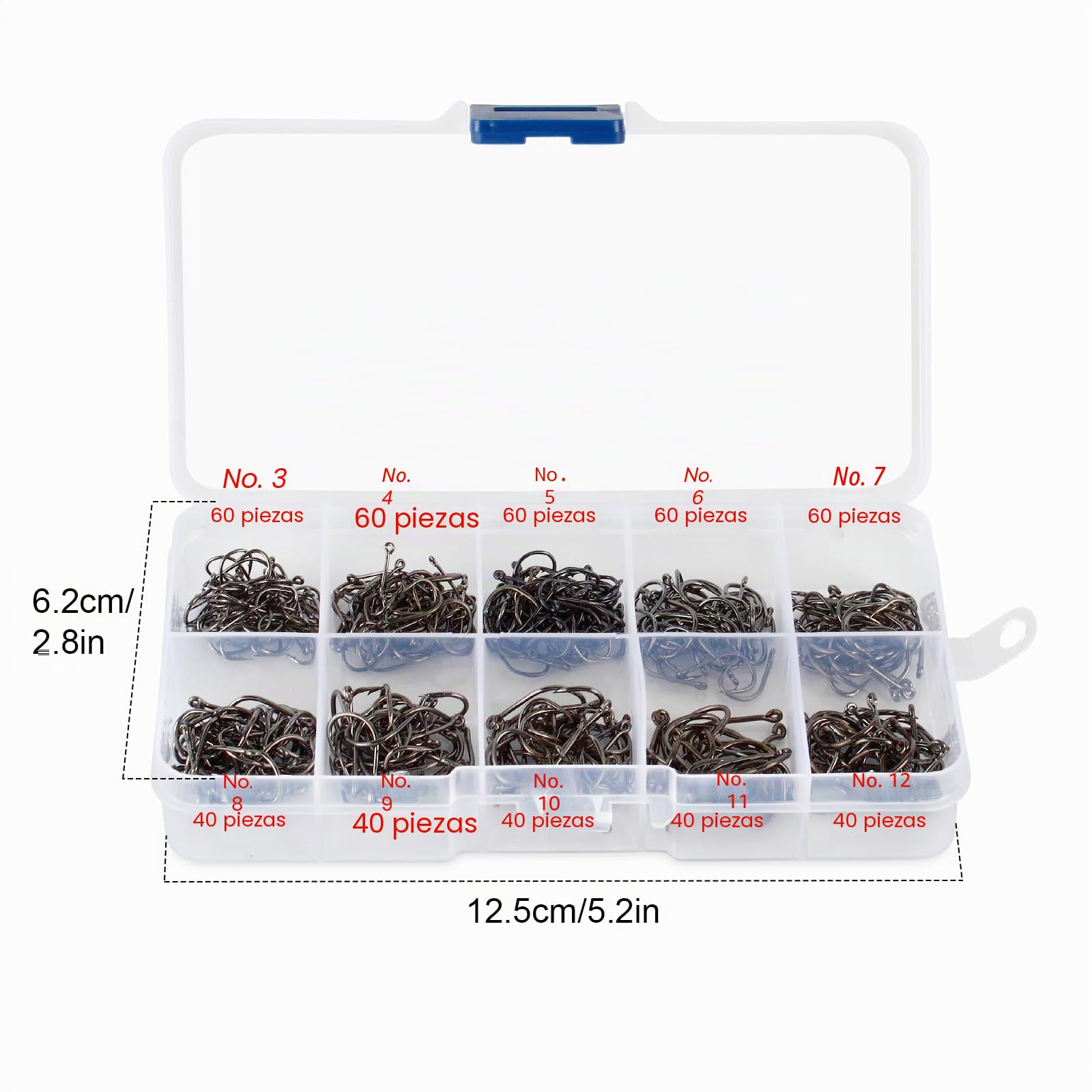 VIPMOON Anzuelos de Pesca de Púas Gancho Afilado de Acero al Carbono con Agujero Anzuelos de Pesca con Caja de Plástico para Agua Salada de Agua Dulce