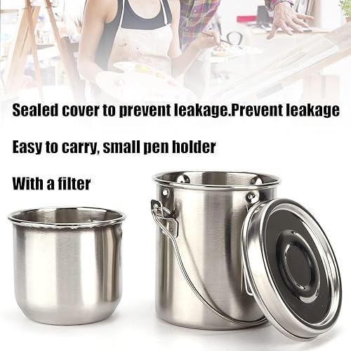 Miniatura 3 de Arandela de pincel, limpiador de pinceles de acero inoxidable con contenedor de doble gota, soporte para pinceles de pintura al óleo