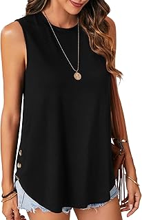 LYANER Blusa sin mangas holgada para mujer, cuello redondo, informal, para verano