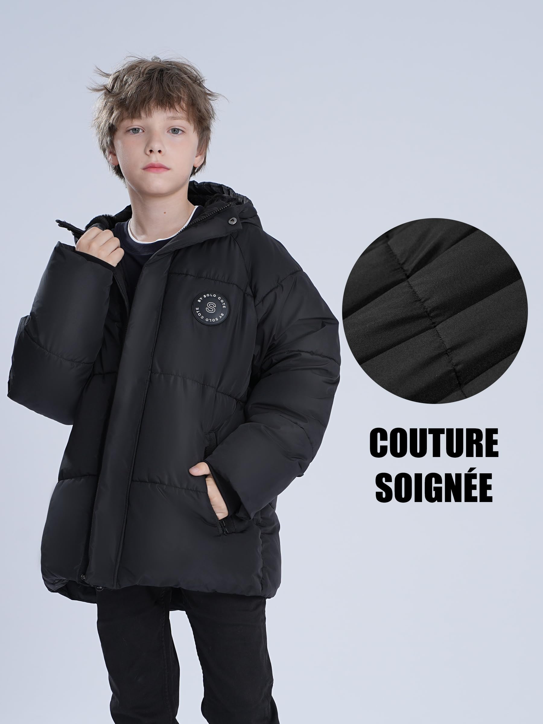 maoo garden Doudoune Hiver Garçon Lourd 128-152cm - Manteau Déperlant À Double Doublure Polaire Pour Grands Enfants