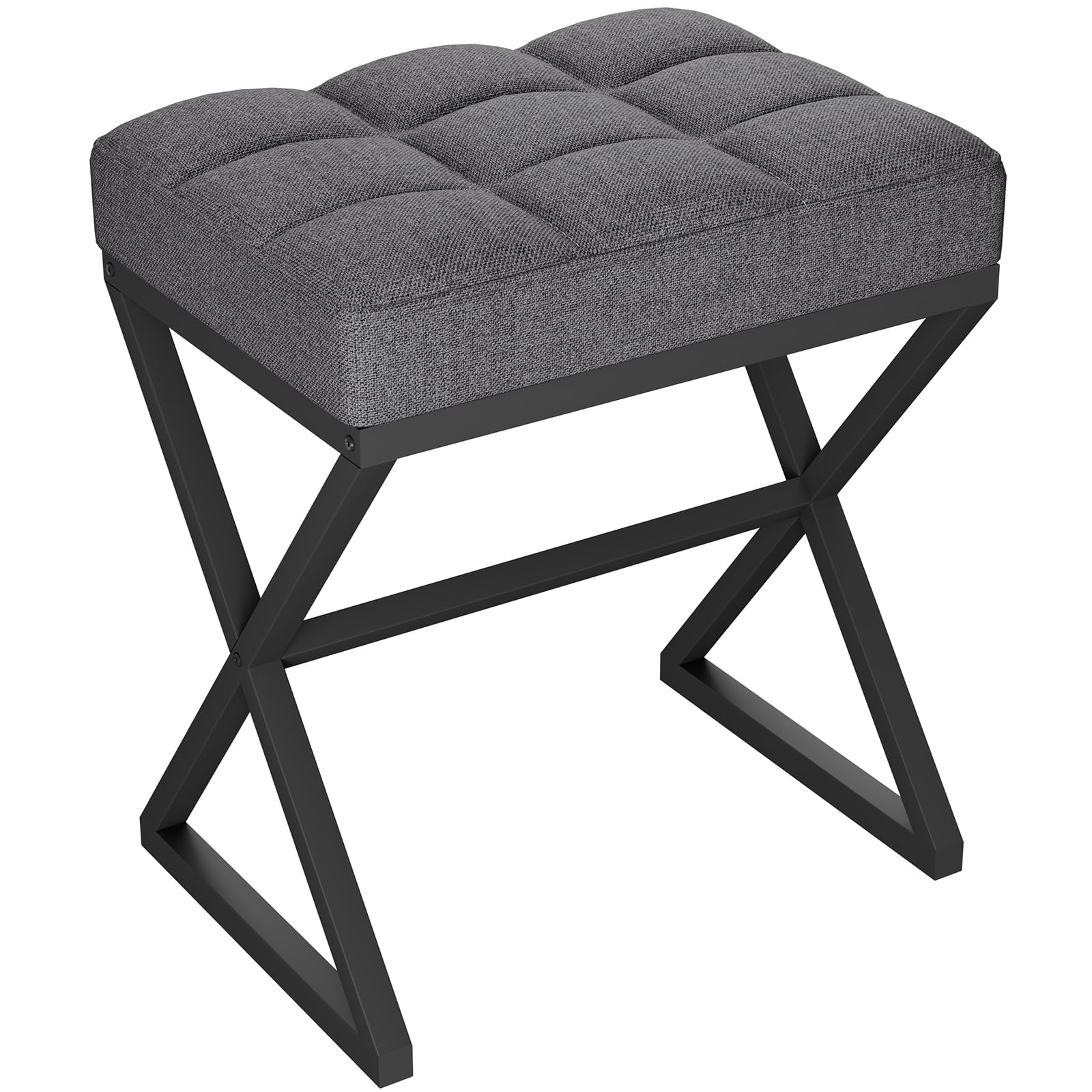 YMYNY Vanity Stool, Linen Footrest, Ottoman Bench with X-Shaped Metal Legs, Makeup Dressing Stool for Vanity, Living Room, Bedroom, Entryway, Hallways