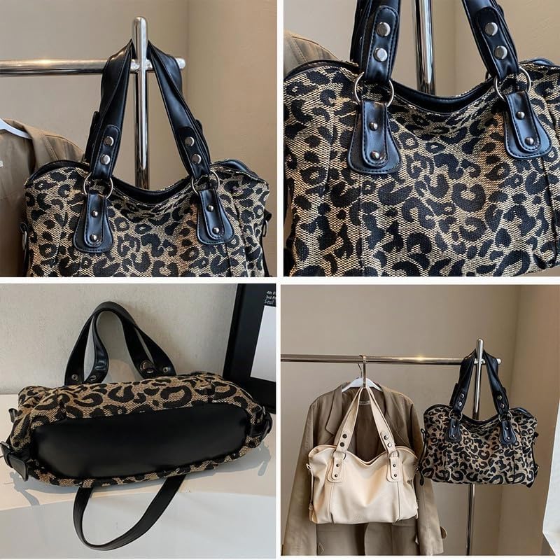 Hobo Borsa Bauletto Borsa a mano con Tracolla da Donna in Pelle Sintetica Sacchetto Borsa a spalla Borse Tote Borse Manici Lunghi Donne Borsetta Leopardo nero