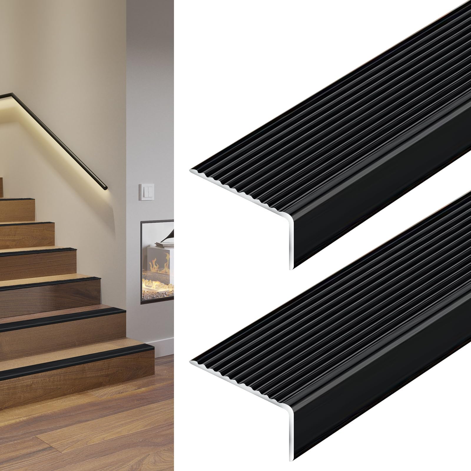 Awvob Non-Slip Stair Nosing, 2PCS, 36", Black - Aluminium Stair Edge Trim, Indoor & Outdoor Stair Edge Protector for Step Edge Protector, Stair Edging