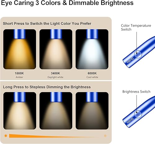 Miniatura 38 de Gritin Luz LED de lectura para cuello, luz de libro para leer en 3 colores, brillo regulable, brazos flexibles, más de 80 horas de tiempo de Negro