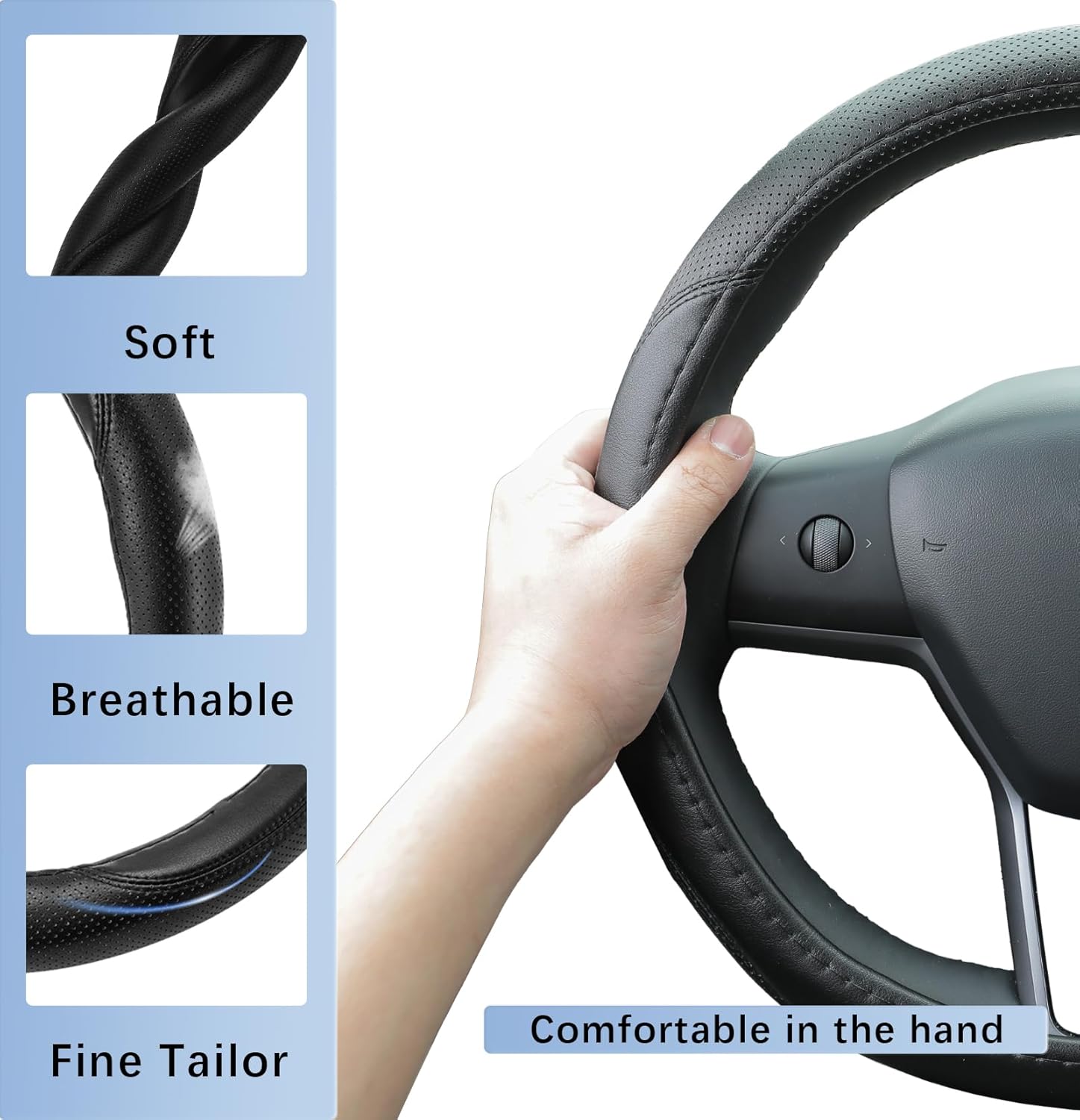 Custom Fit for Tesla Model 3 Steering Wheel Cover,Tesla Steering Wheel Cover Model 3 is Premium Leather Excellent Hand Texture,Non-Slip,Breathable, for Tesla Model 3 Accessories (Deluxe)