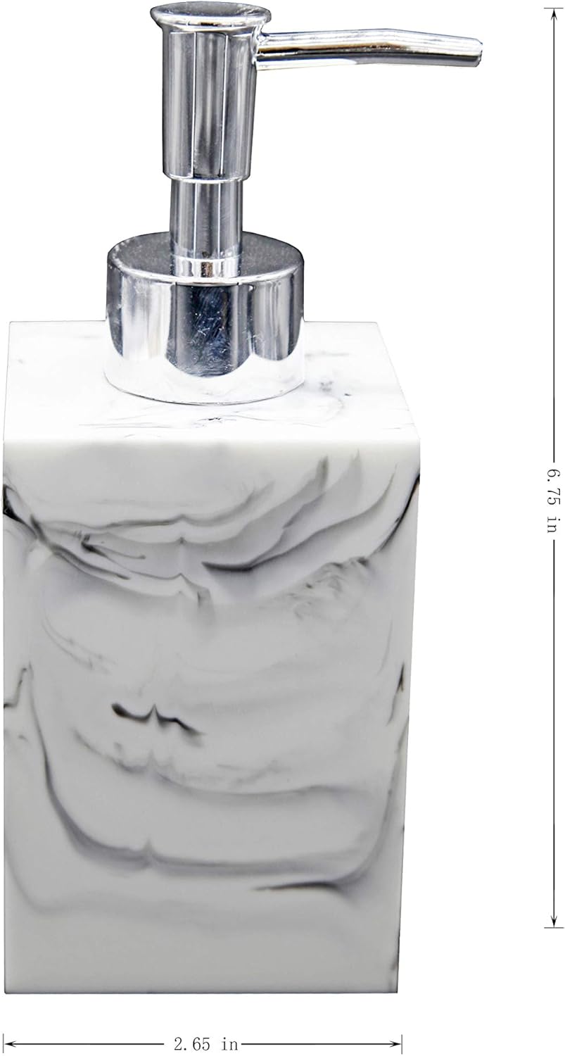 Marina Decoration Luxury Modern Décor 4 Piece Bath Accessories Set Ensemble Included Bathroom Liquid Soap Lotion Dispenser Pump Toothbrush Holder Tumbler Soap Dish, Ryder Natural Marble Stone Style