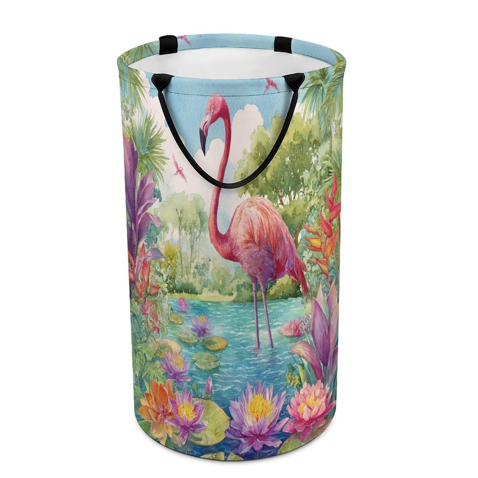 LUYYSKY Retro Watercolor Bird Flamingos Collapsible Dirty Clothes Basket, Modern Abstract Tropical Plants Flowers Animals Flamingos Portable Clothes Storage Basket