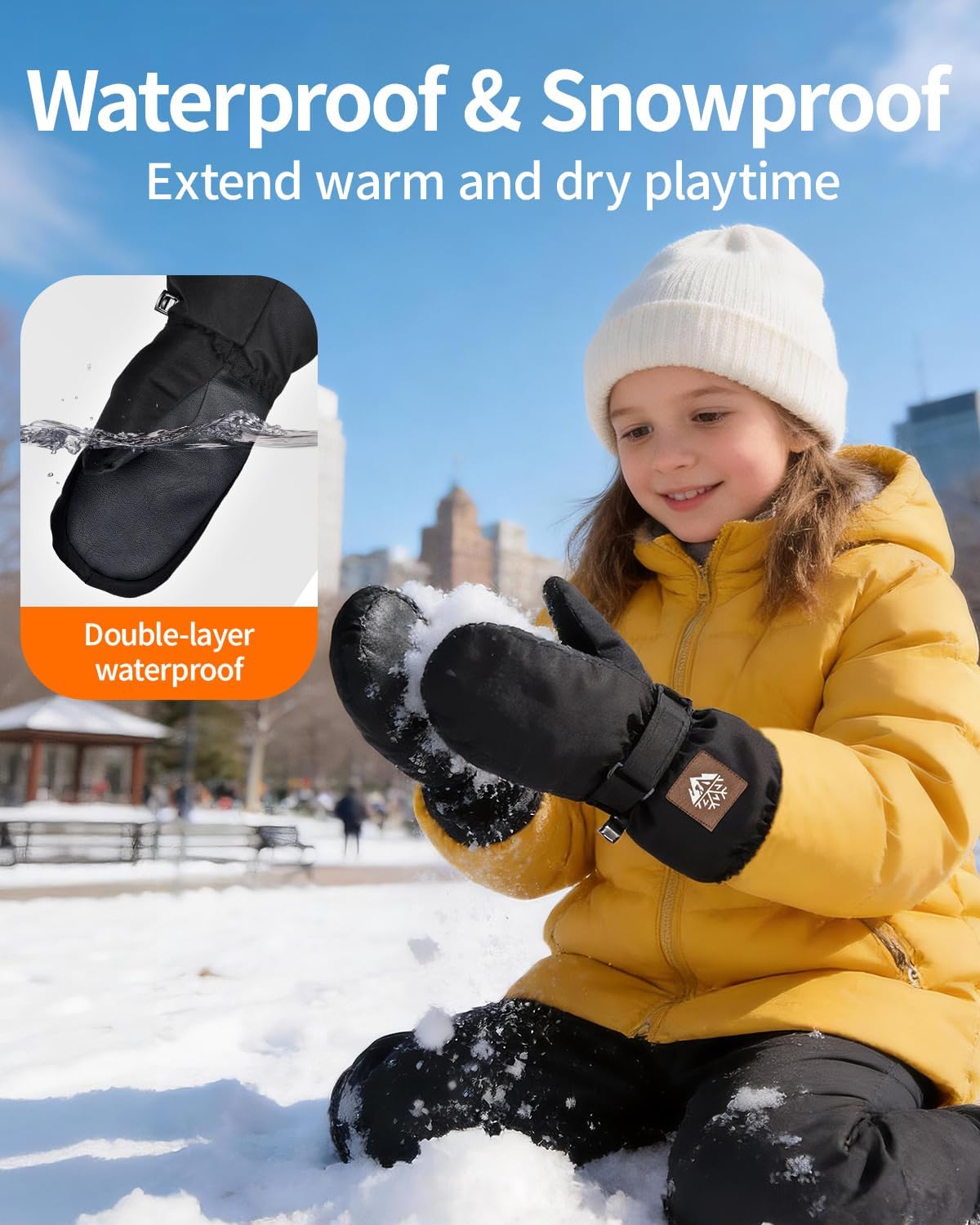 RIGWARL Kids Snow Mittens Waterproof Insulated, Warm Snow Gloves Boys Girls Cold Weather Snowboarding Sledding Snowball Fight - Image 3